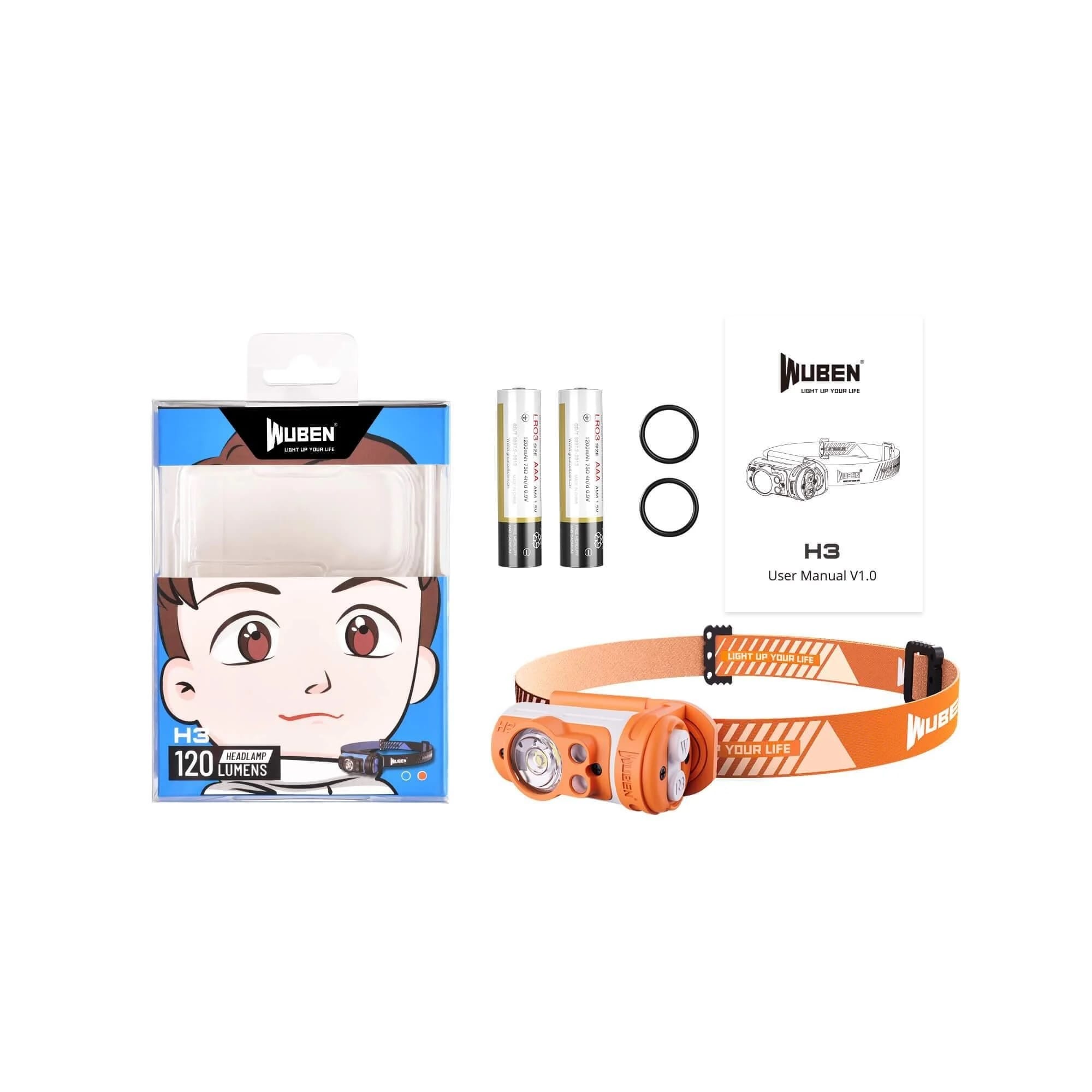 Wuben H3 Headlamp Orange - 120 lumens