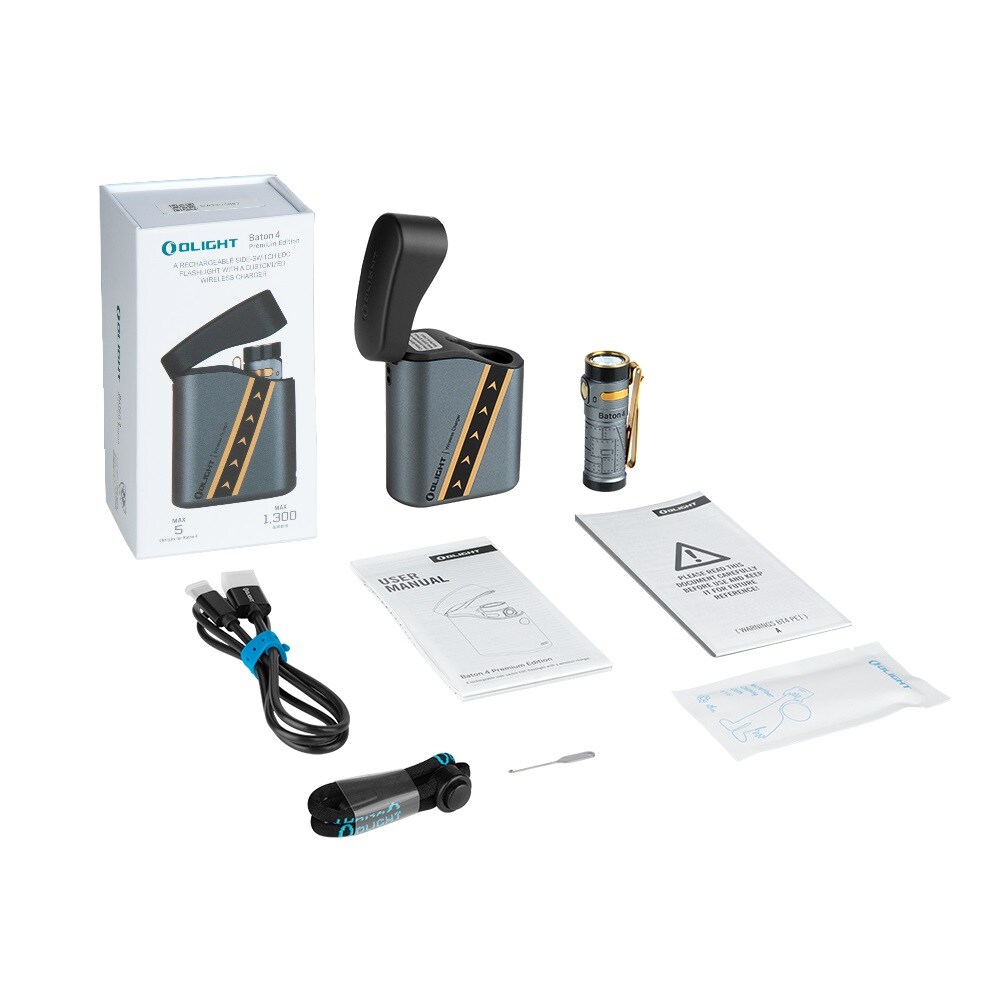 Olight Baton 4 Premium Edition Fighter Pilot Flashlight with wireless charging case - 1300 lumens