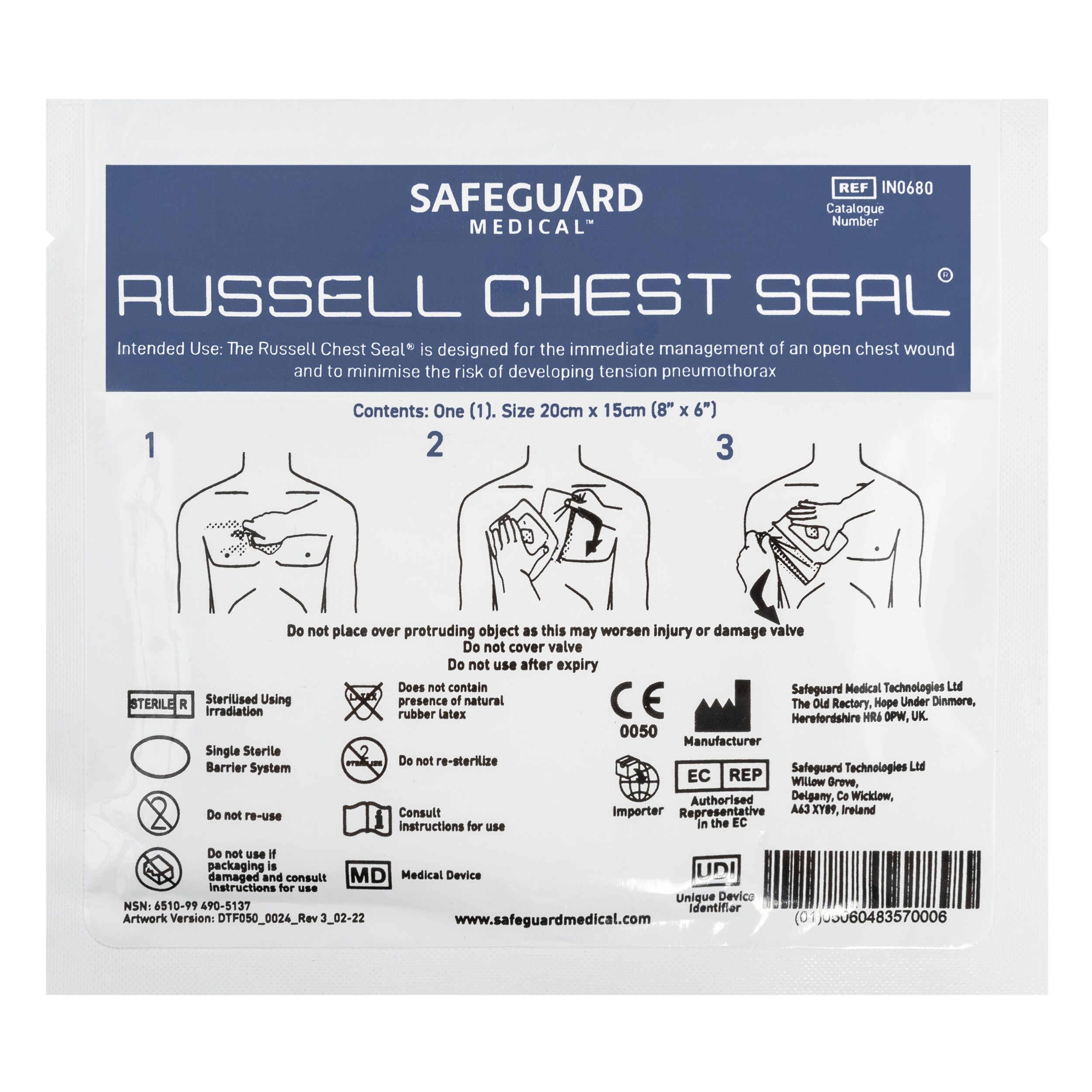 Safeguard Medical Russel Chest Seal Vented Dressing