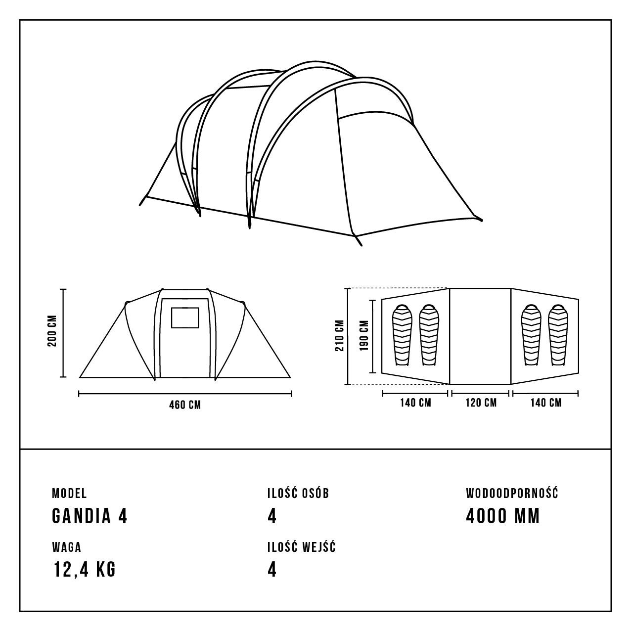 Alpinus Gandia 4-person Tent - Grey