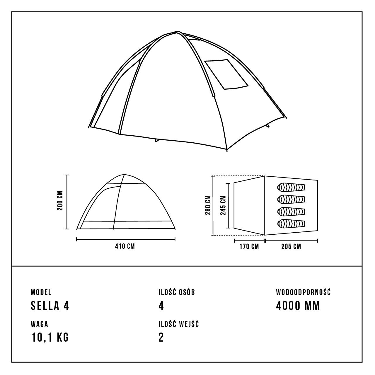 Alpinus Sella 4-person Tent - Grey