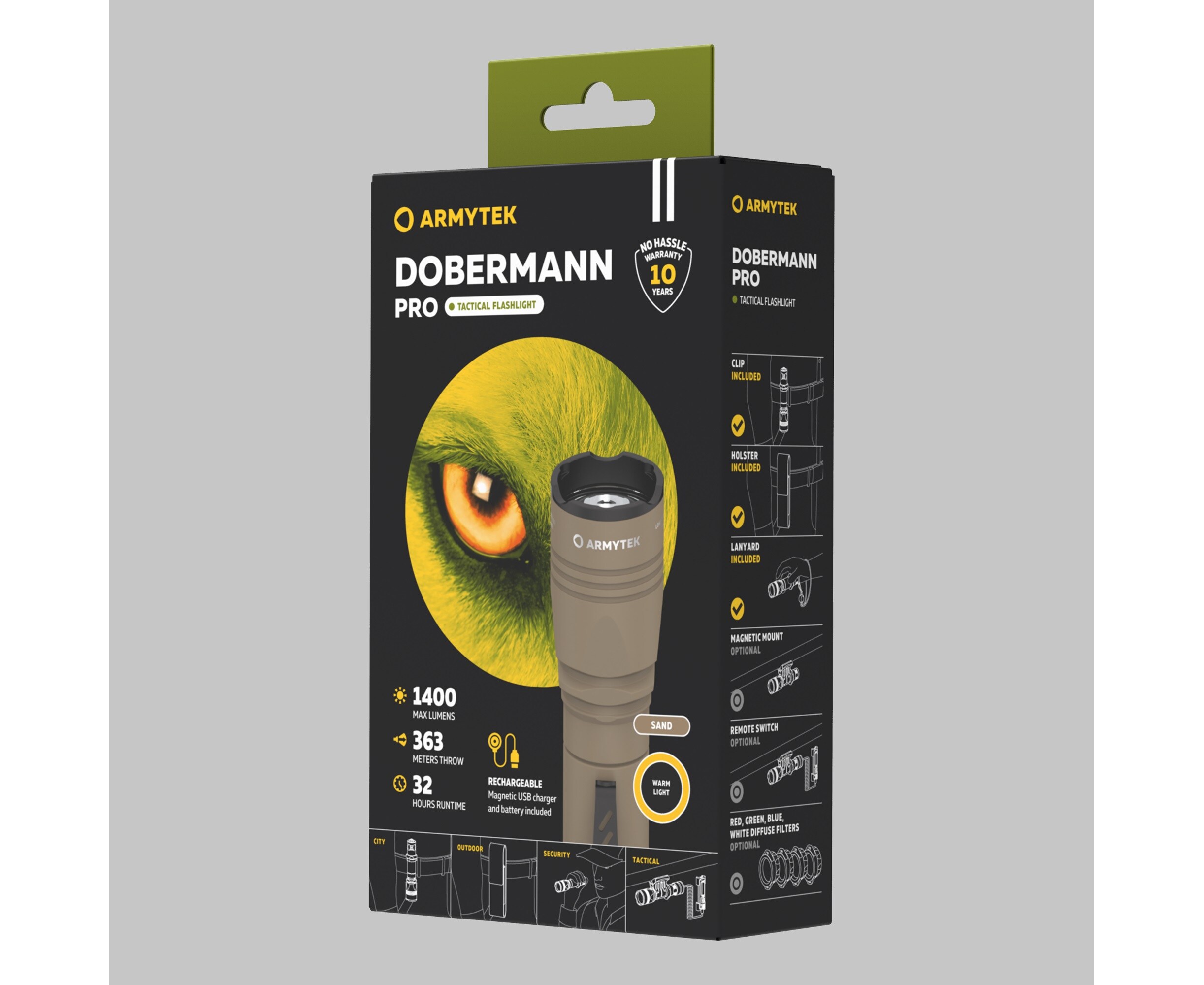 Armytek Dobermann Pro Magnet USB Flashlight Warm Sand - 1400 lumens