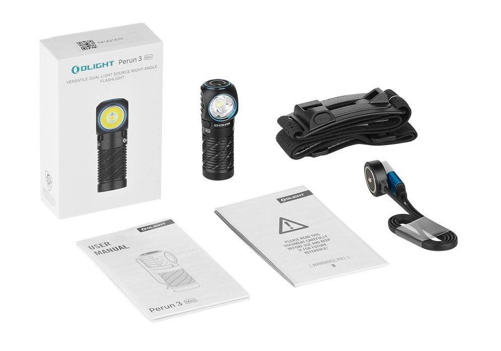 Olight Perun 3 Mini Cool White Black Headlamp and Angled Flashlight with Headband - 1250 lumens