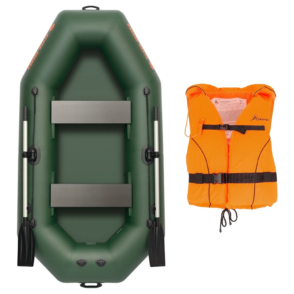 Kolibri K-240T pontoon with roll-up floor and engine transom + Olimp Standard 100N Life Jacket - set