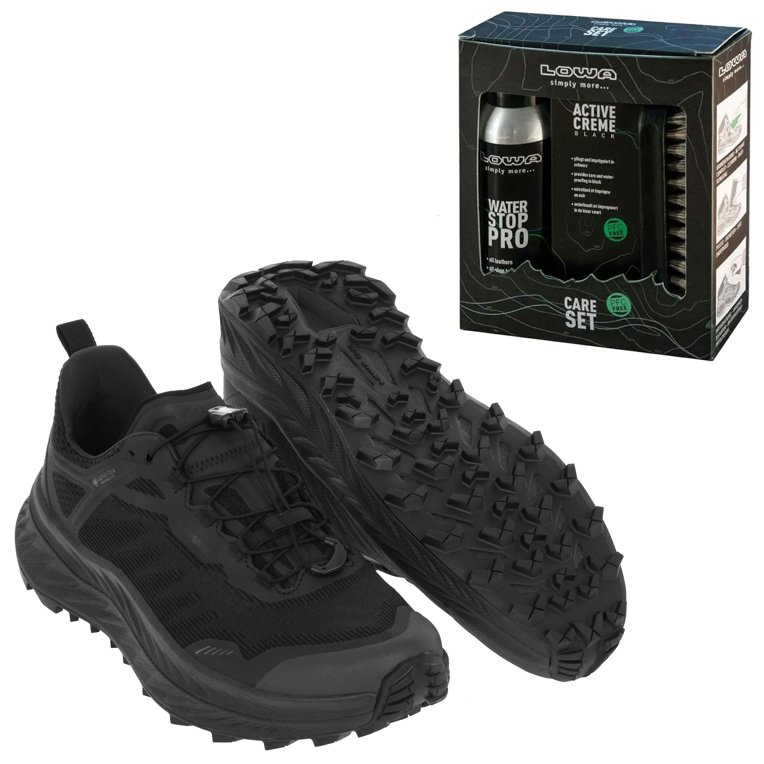 Fortux GTX Tactical Black Shoes + Care Set Lowa for footwear cleaning - set