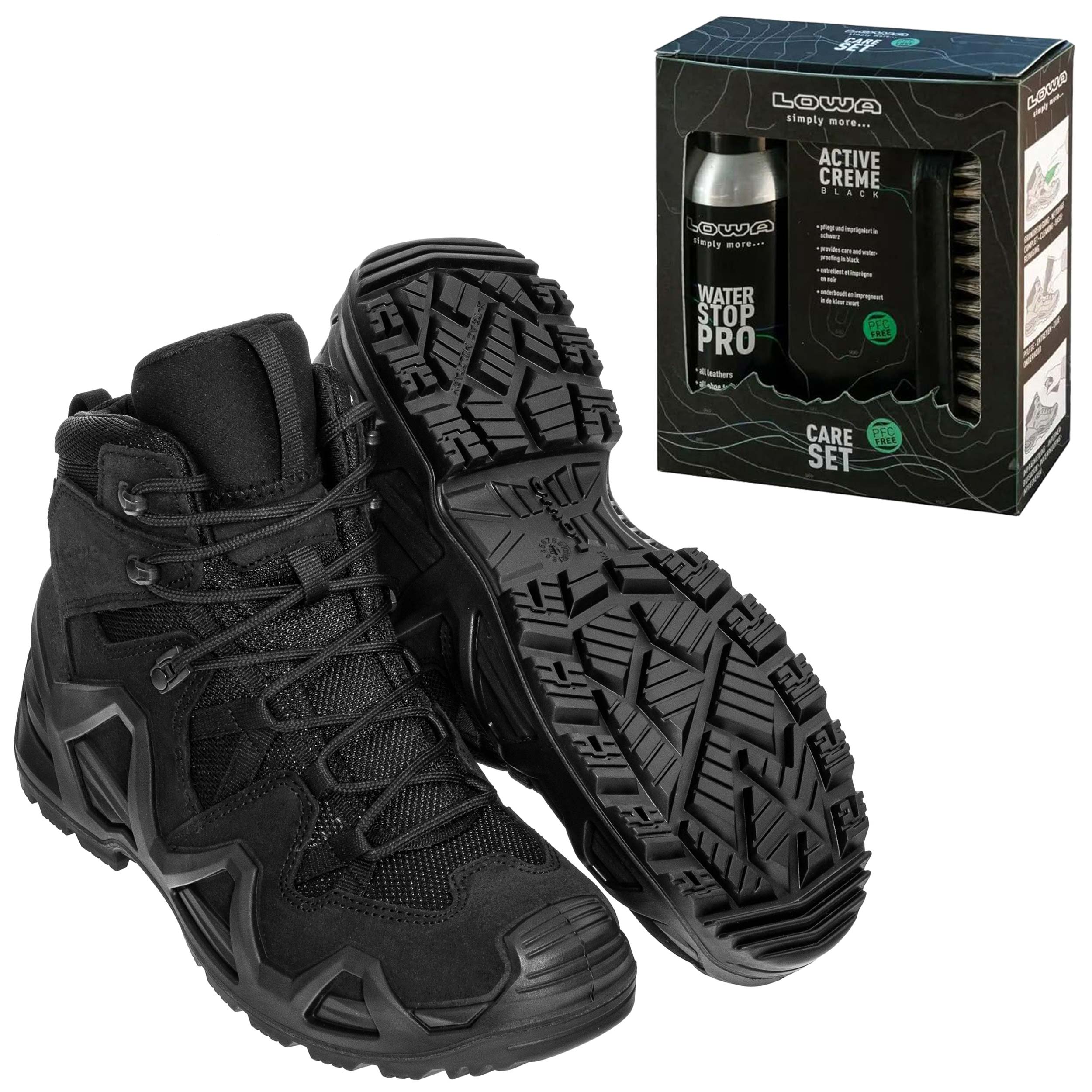 Zephyr GTX MID MK2 Boots - Black + Care Set Lowa for footwear cleaning - set