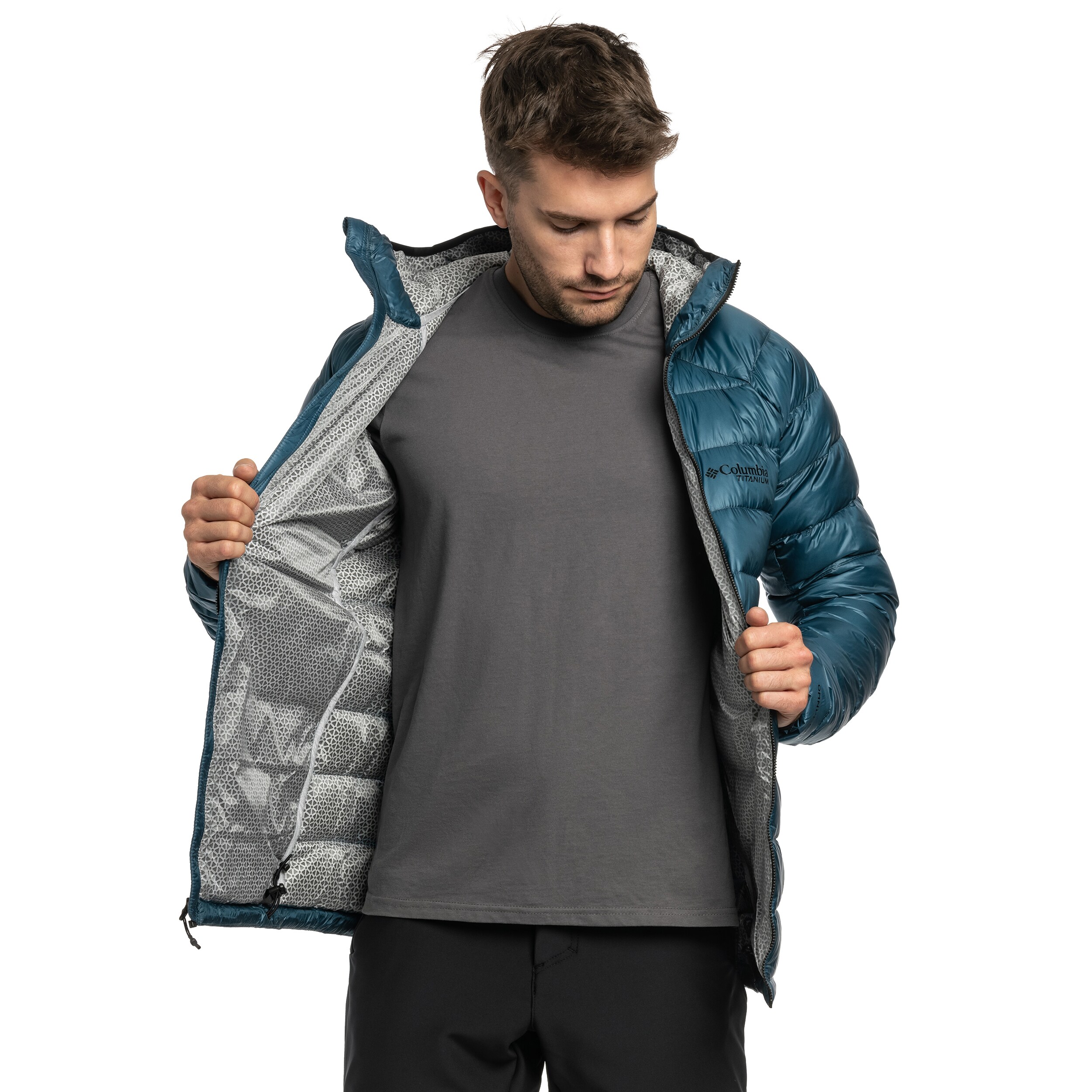 Columbia Arctic Crest Down Hooded Jacket - Everblue