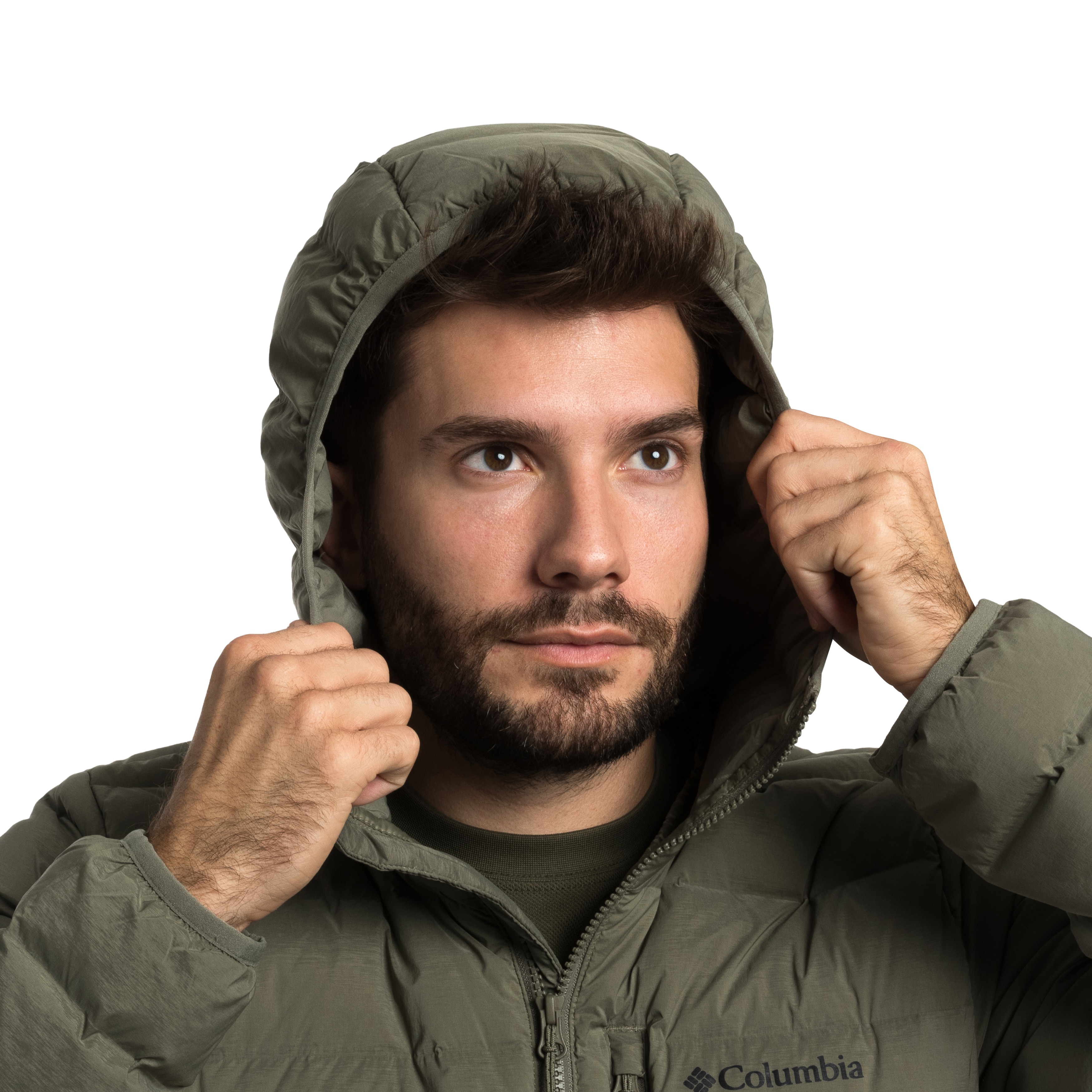 Columbia Drift Peak Stretch Down Hooded Jacket - Stone Green