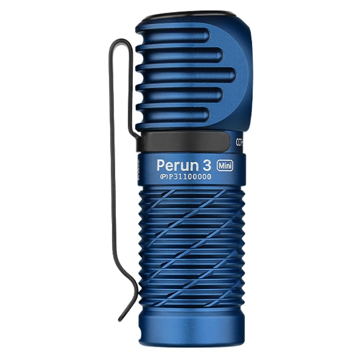 Olight Perun 3 Mini Premium Cool White Midnight Blue Headlamp and Angled Flashlight with headband - 1250 lumens