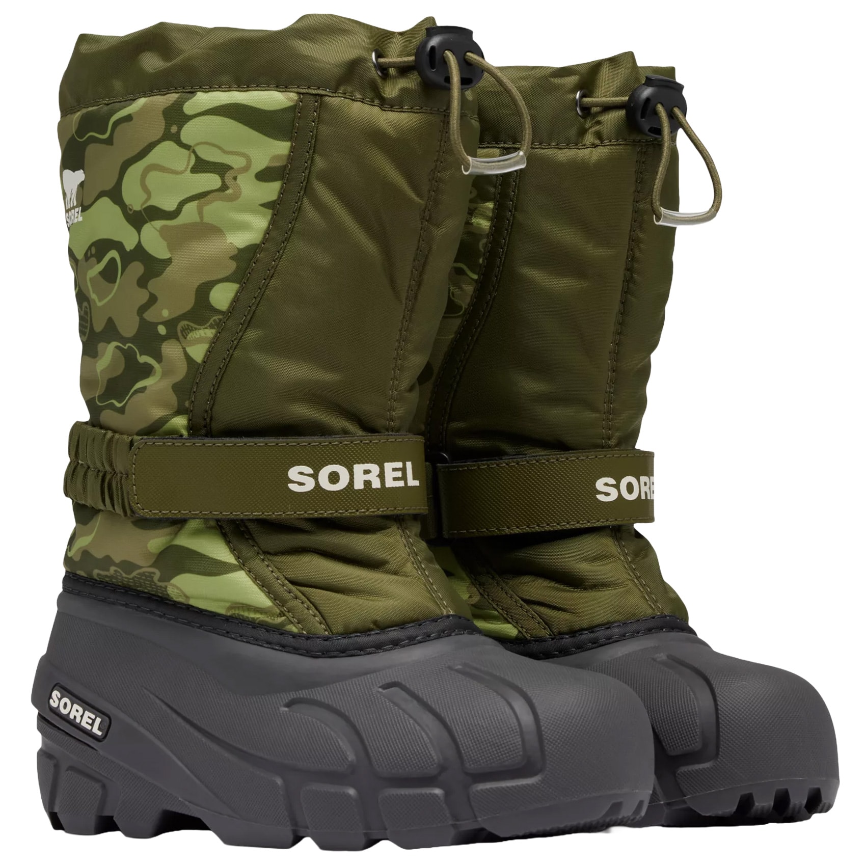 Sorel Flurry Print Youth Boot Snow Boots - Utility Green/Savory