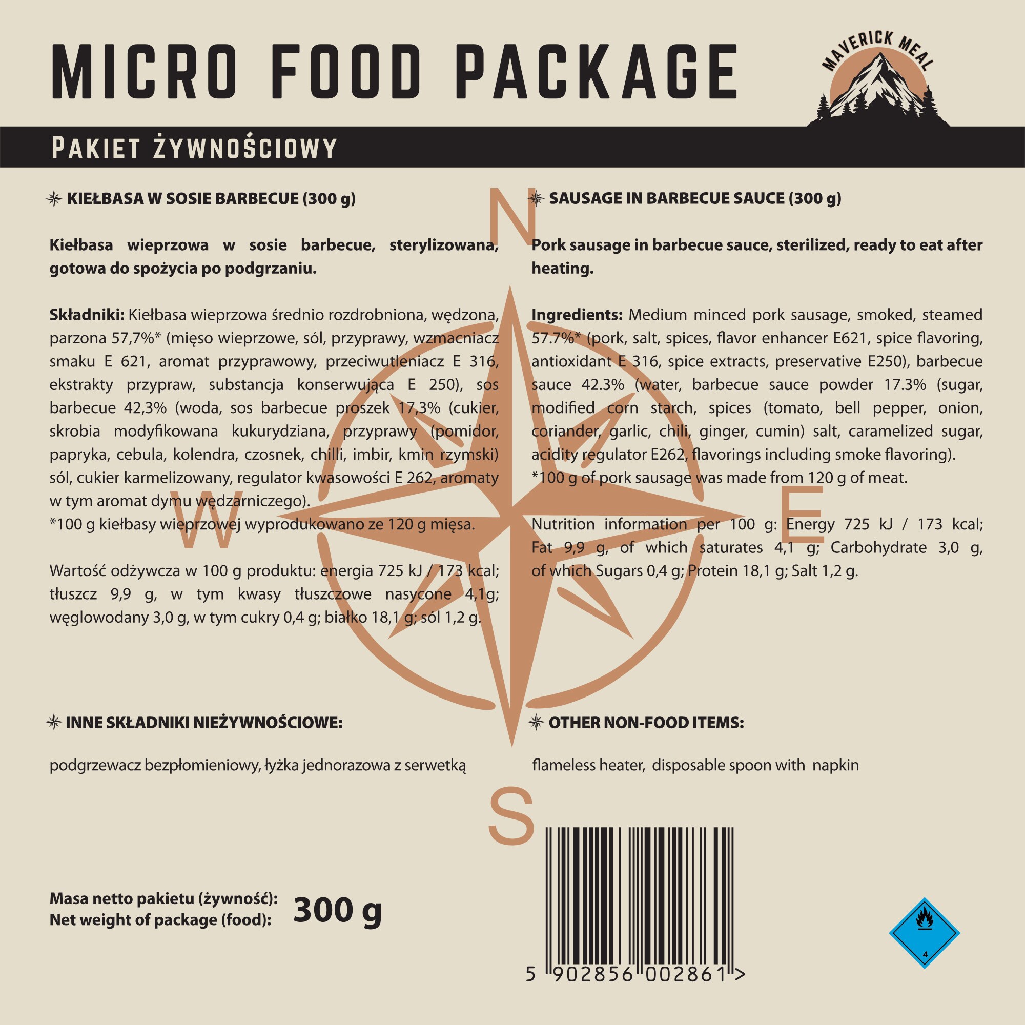 Maverick Food Micro Ready meal with flameless heater Sausage in barbecue sauce - 300 g