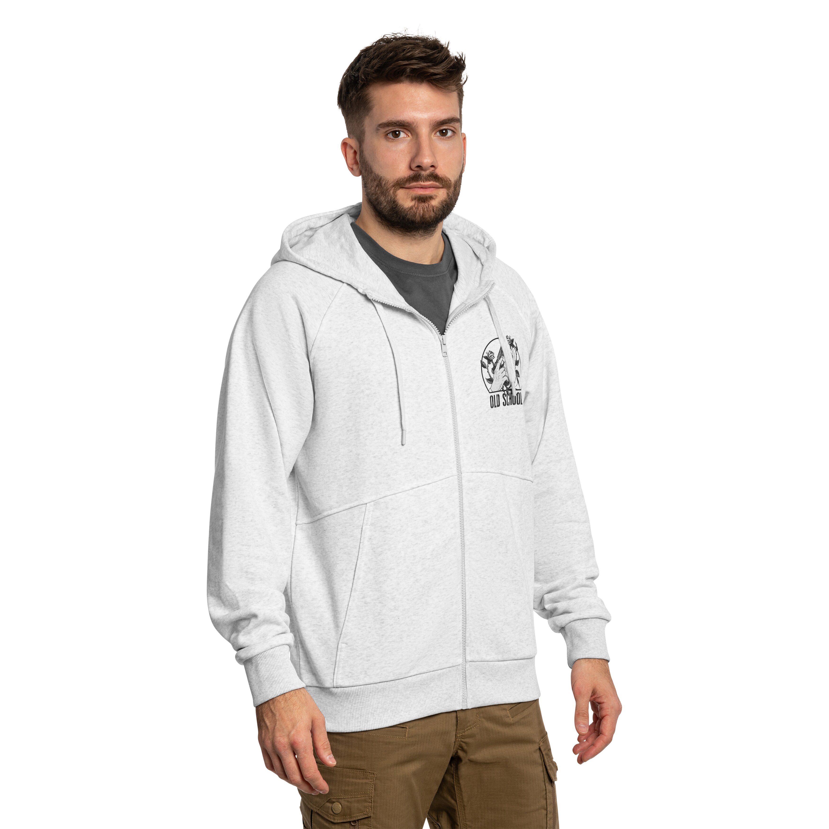 Helikon Full-Zip Old School Sweatshirt - Light Grey Melange