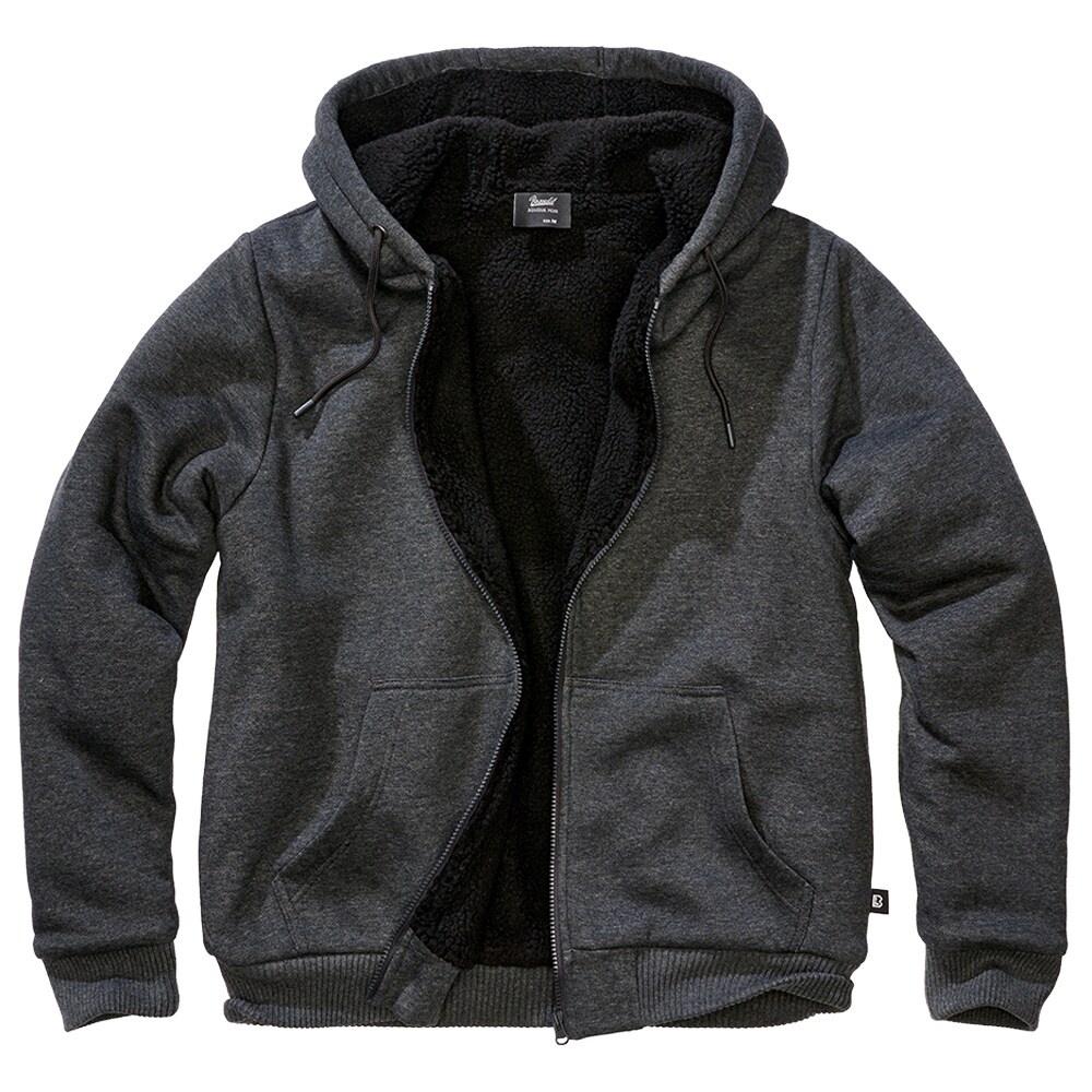 Brandit Sweatjacket Teddylining Sweatshirt - Black Melange