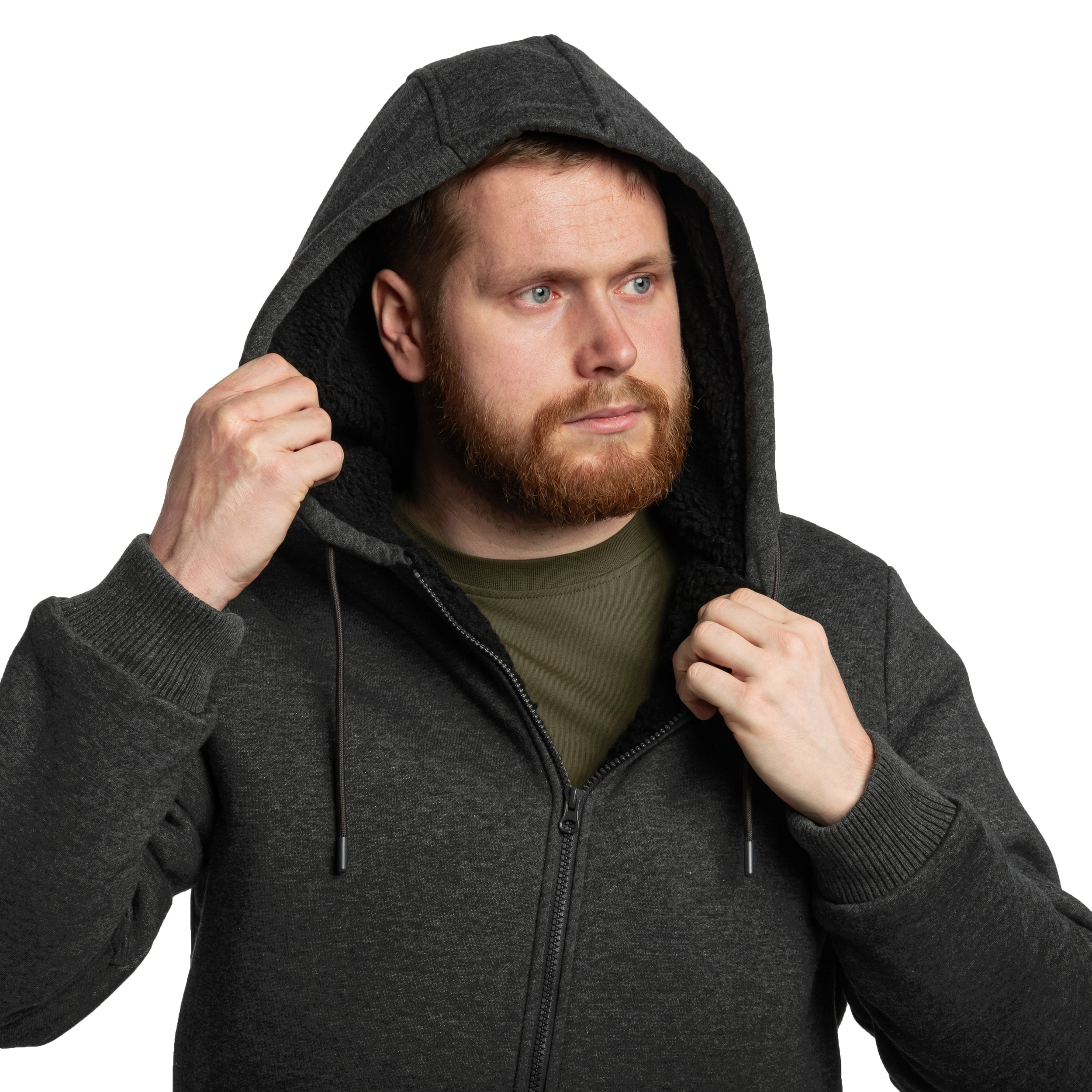 Brandit Sweatjacket Teddylining Sweatshirt - Black Melange