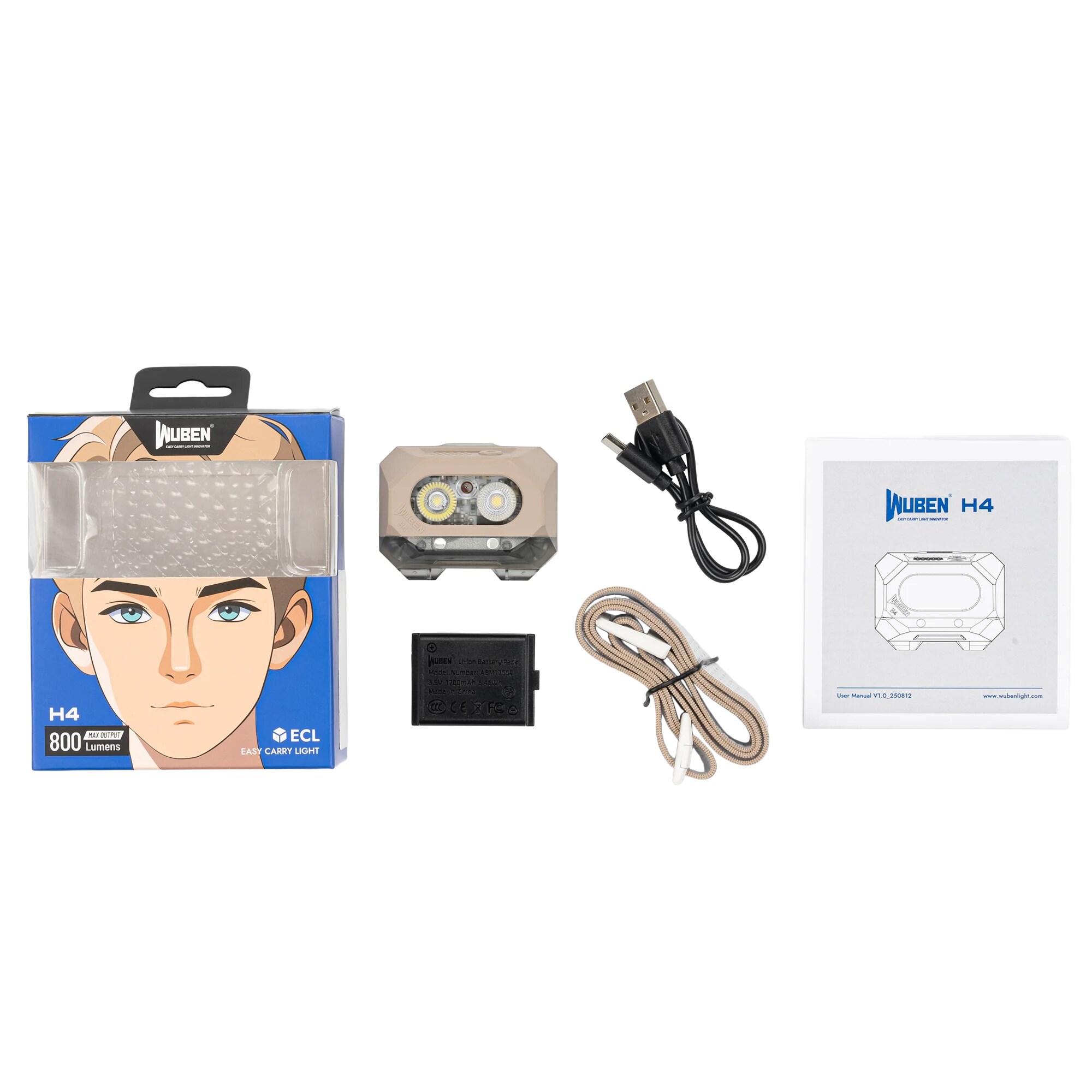 Wuben H4 Headlamp Sand - 800 lumens