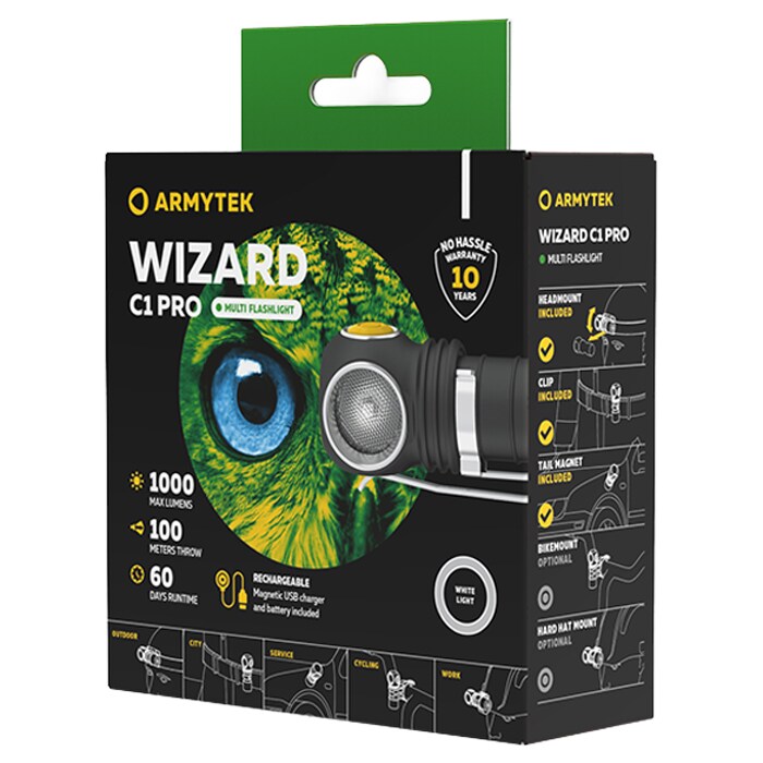 Armytek Wizard C1 Pro Magnet USB White PCB Headl and Angle Flashlight - 1000 lumens