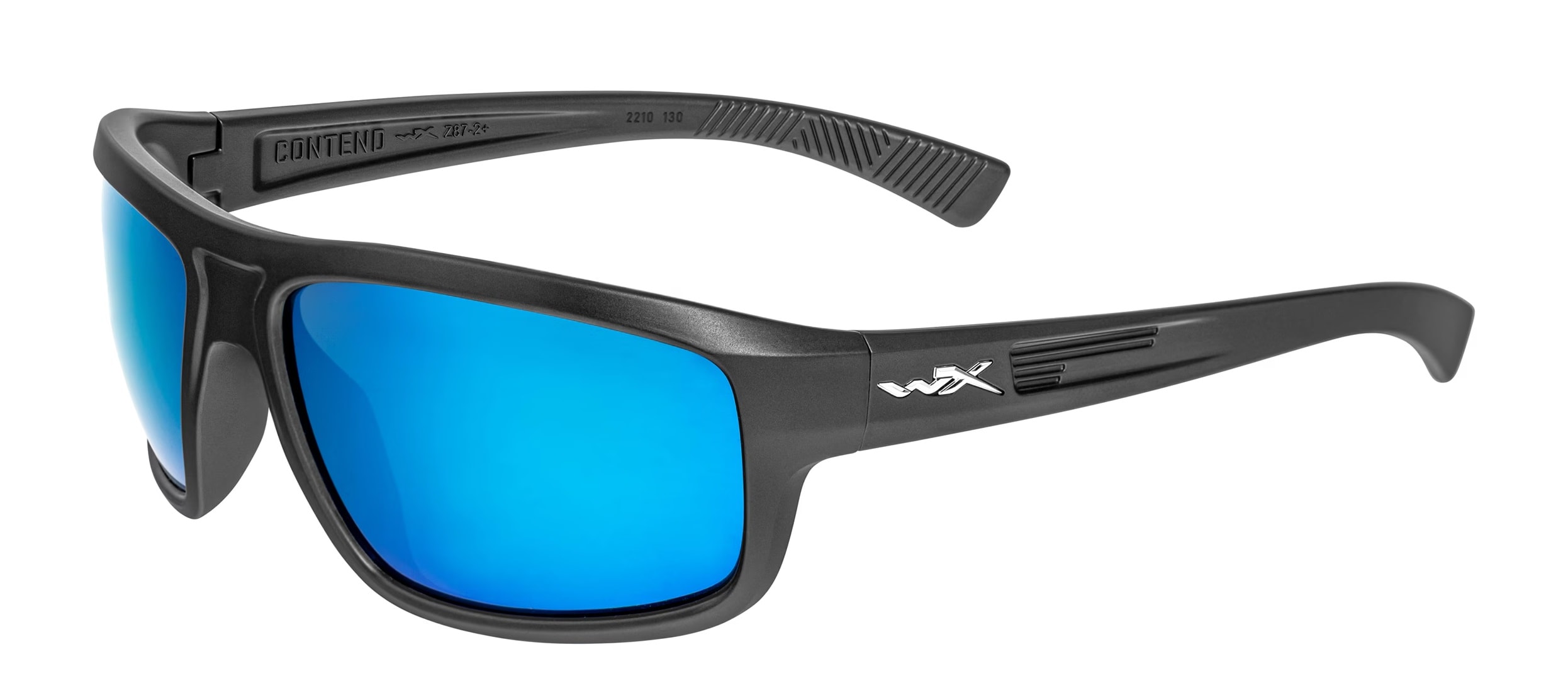 Wiley X Contend Tactical Glasses - Captivate Polarized Blue Mirror/Matte Graphite + Anti-Fog Cleaner Kit - set