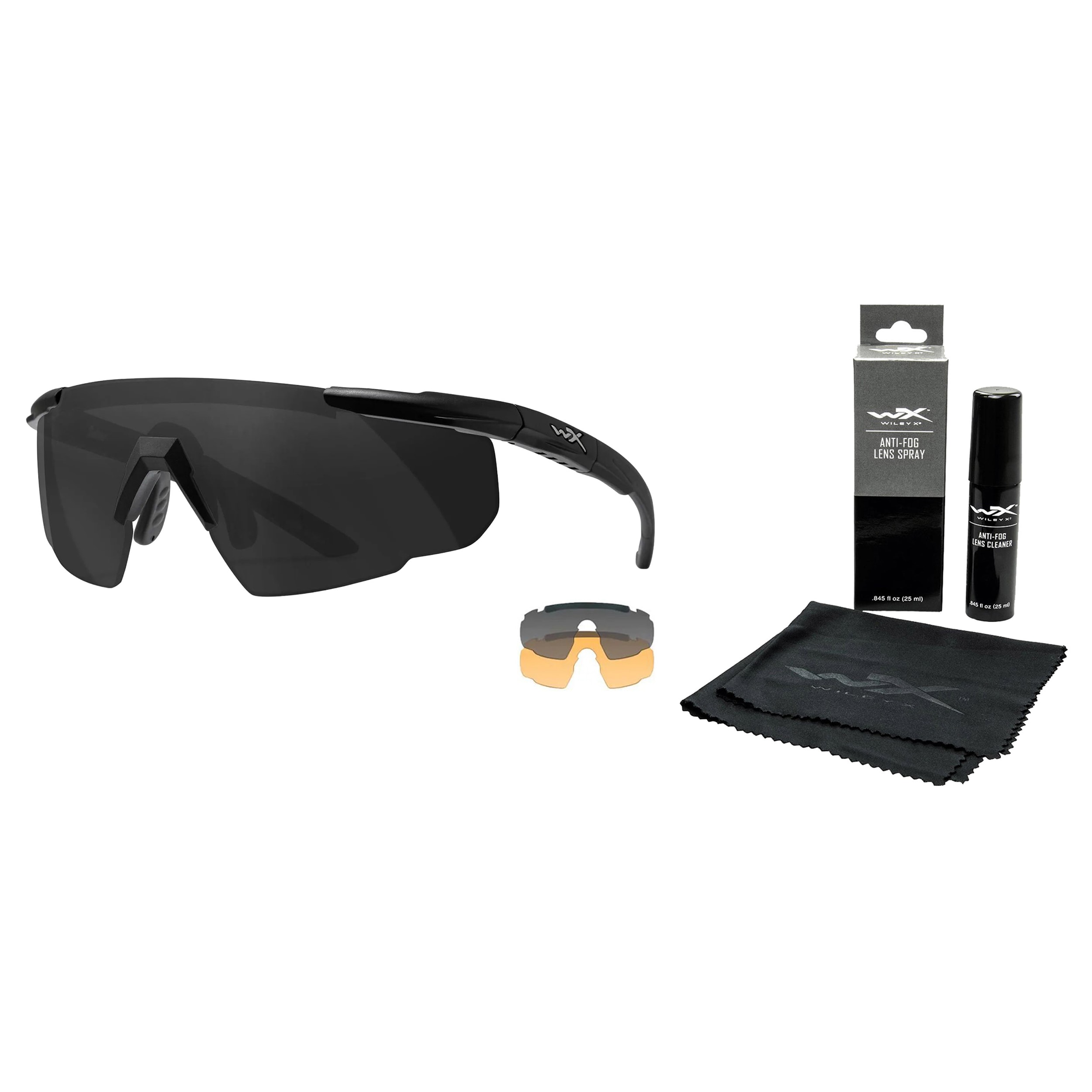 Wiley X Saber Advanced Set 2in1 Tactical Glasses - Smoke Grey/Light Rust/Matte Black + Anti-Fog Cleaner Kit - set
