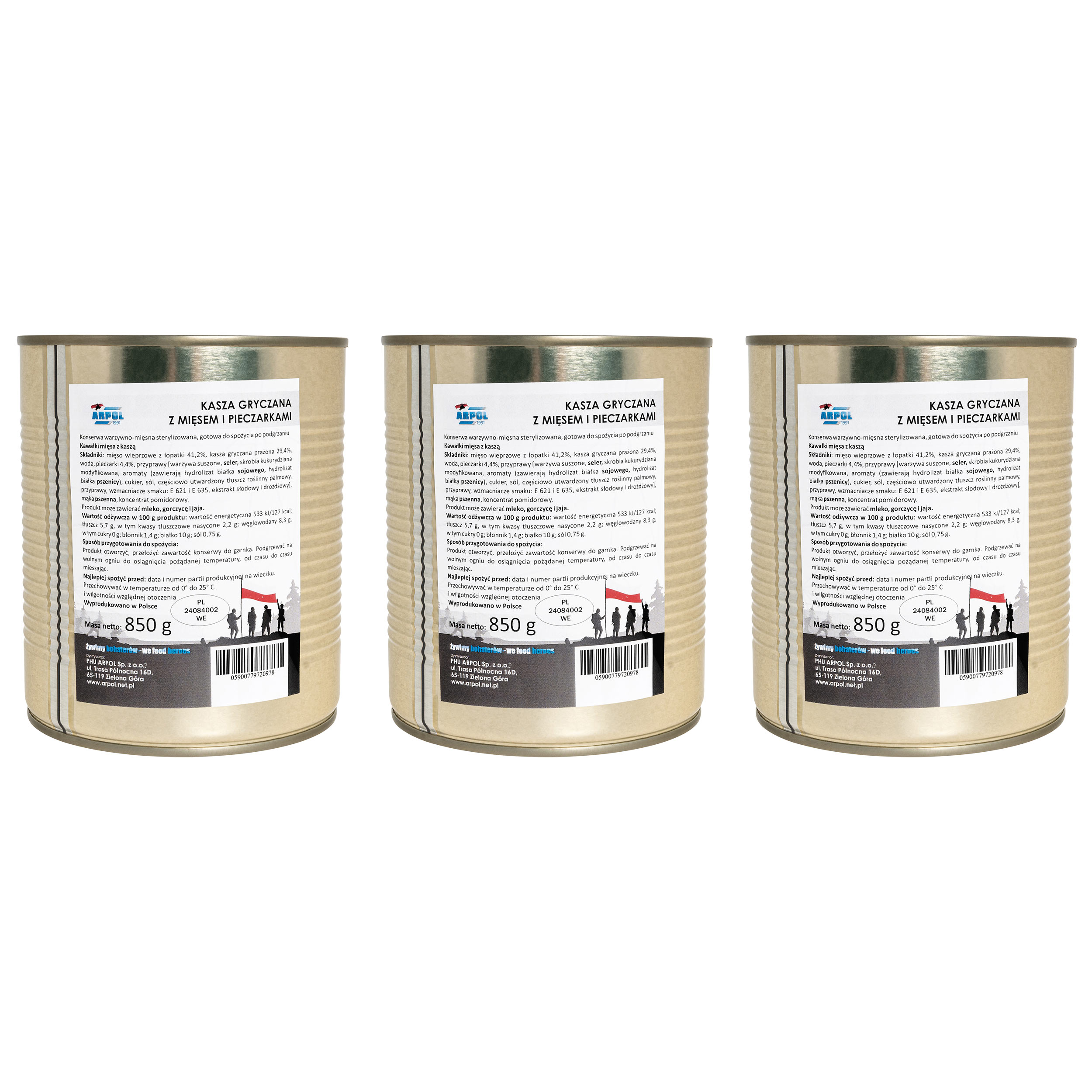 Arpol Canned Food - Buckwheat groats with meat and mushrooms 850 g - 3 pcs.