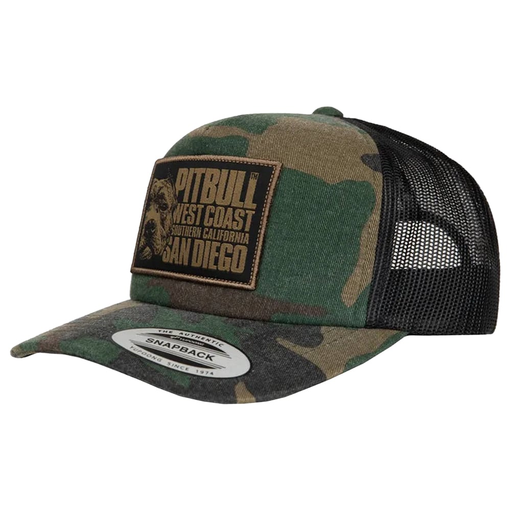 Pitbull Snapback Trucker Blood Dog Cap - Woodland Camo