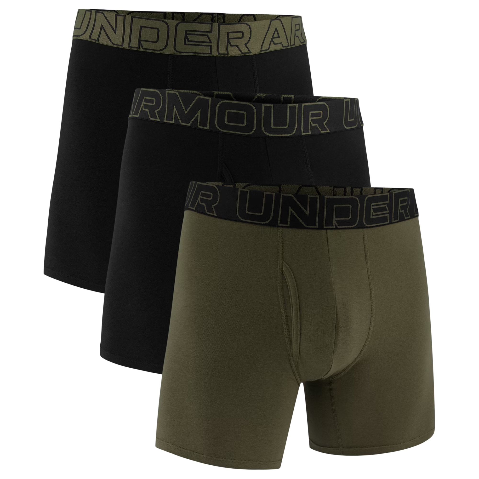 Under Armour Performance Cotton Boxerjock Boxer Shorts Black/Marine OD Green - 3 pairs