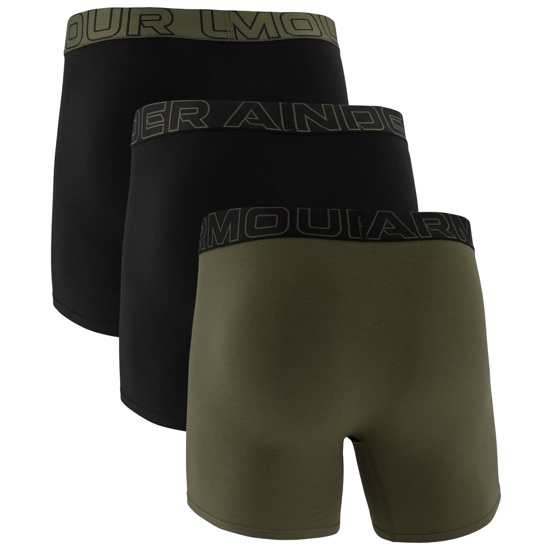Under Armour Performance Cotton Boxerjock Boxer Shorts Black/Marine OD Green - 3 pairs
