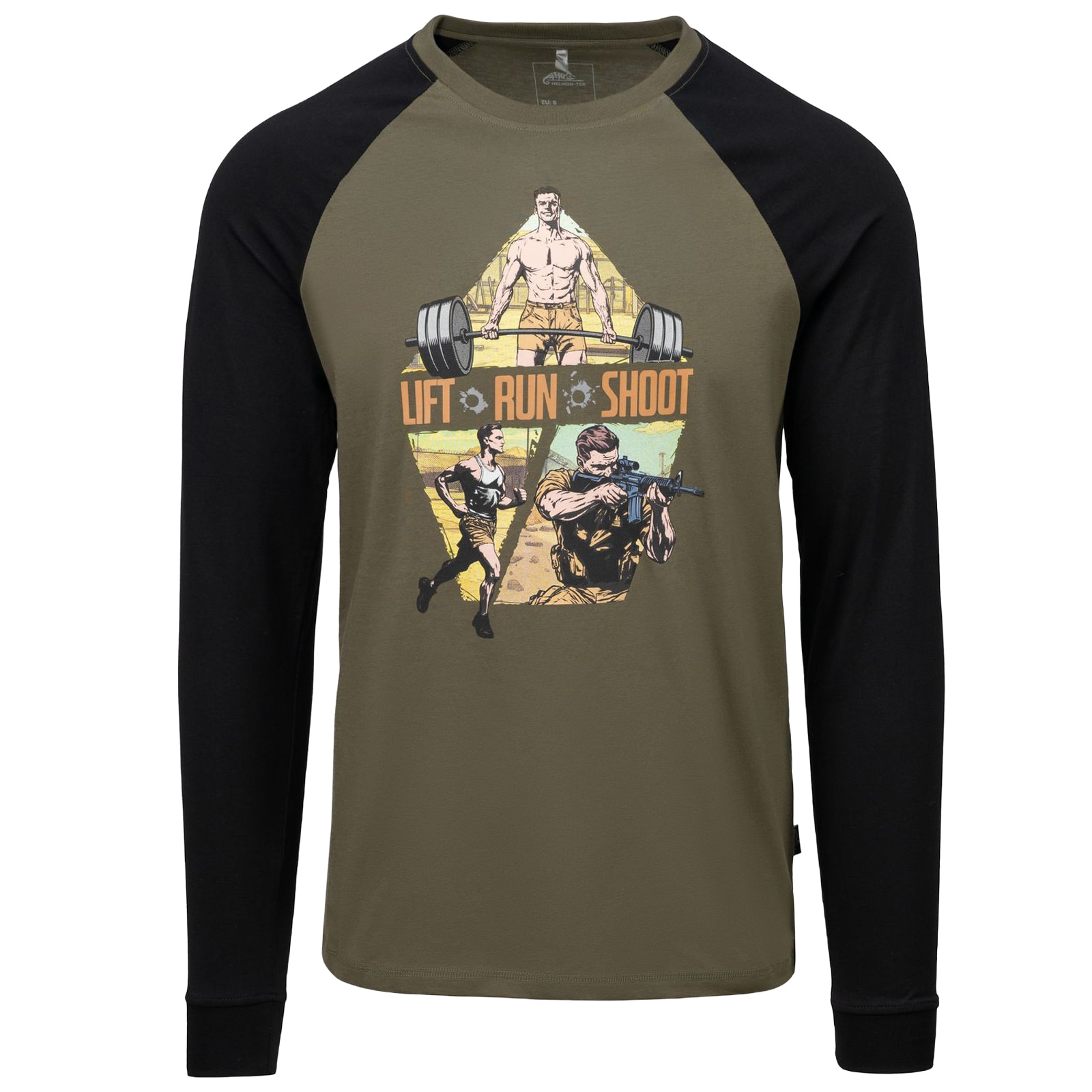 Helikon-Tex Lift, Run, Shoot Long Sleeve T-shirt - Olive Green/Black