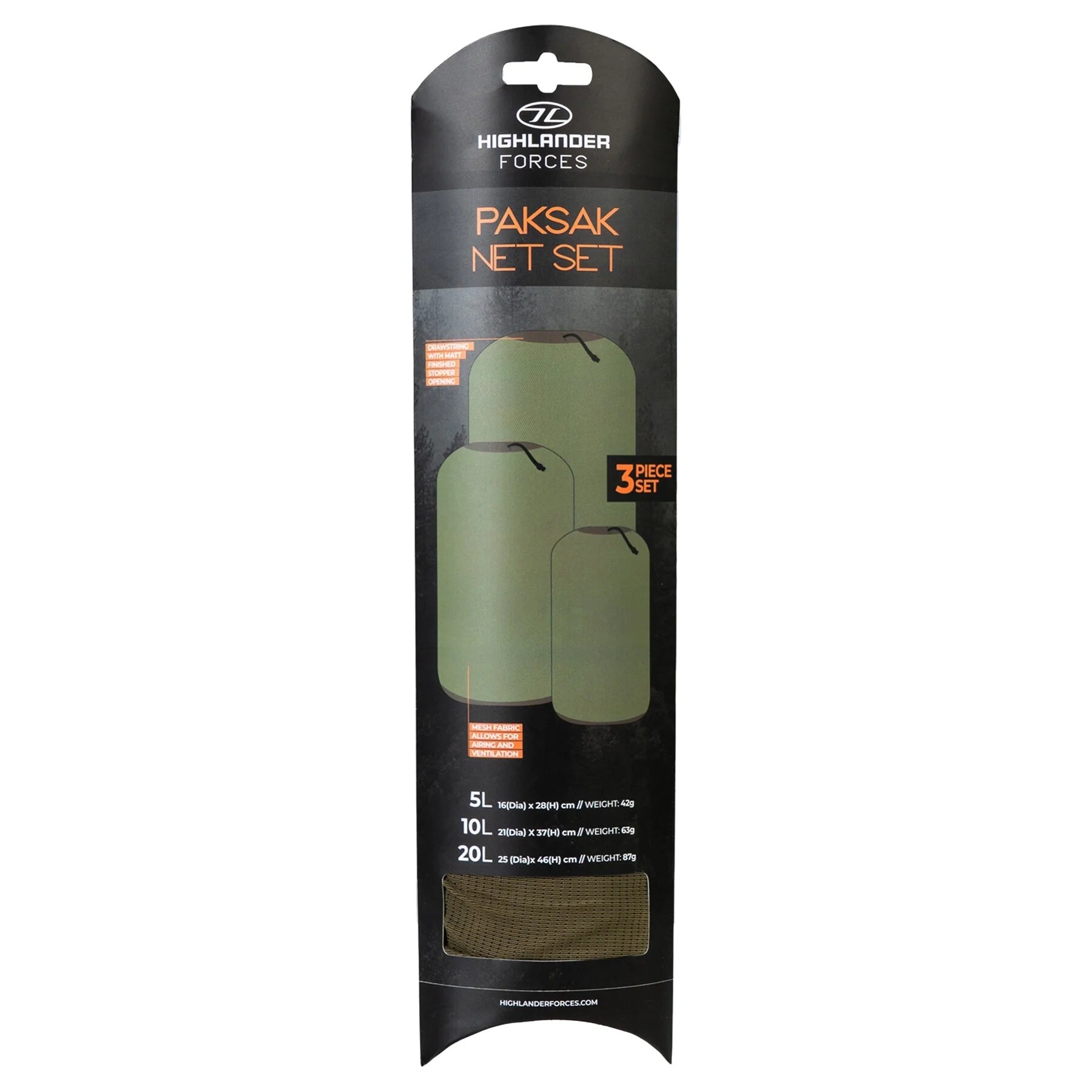 Highlander Forces Paksak Net Set Transport Bags Ranger Green - 3 pcs.