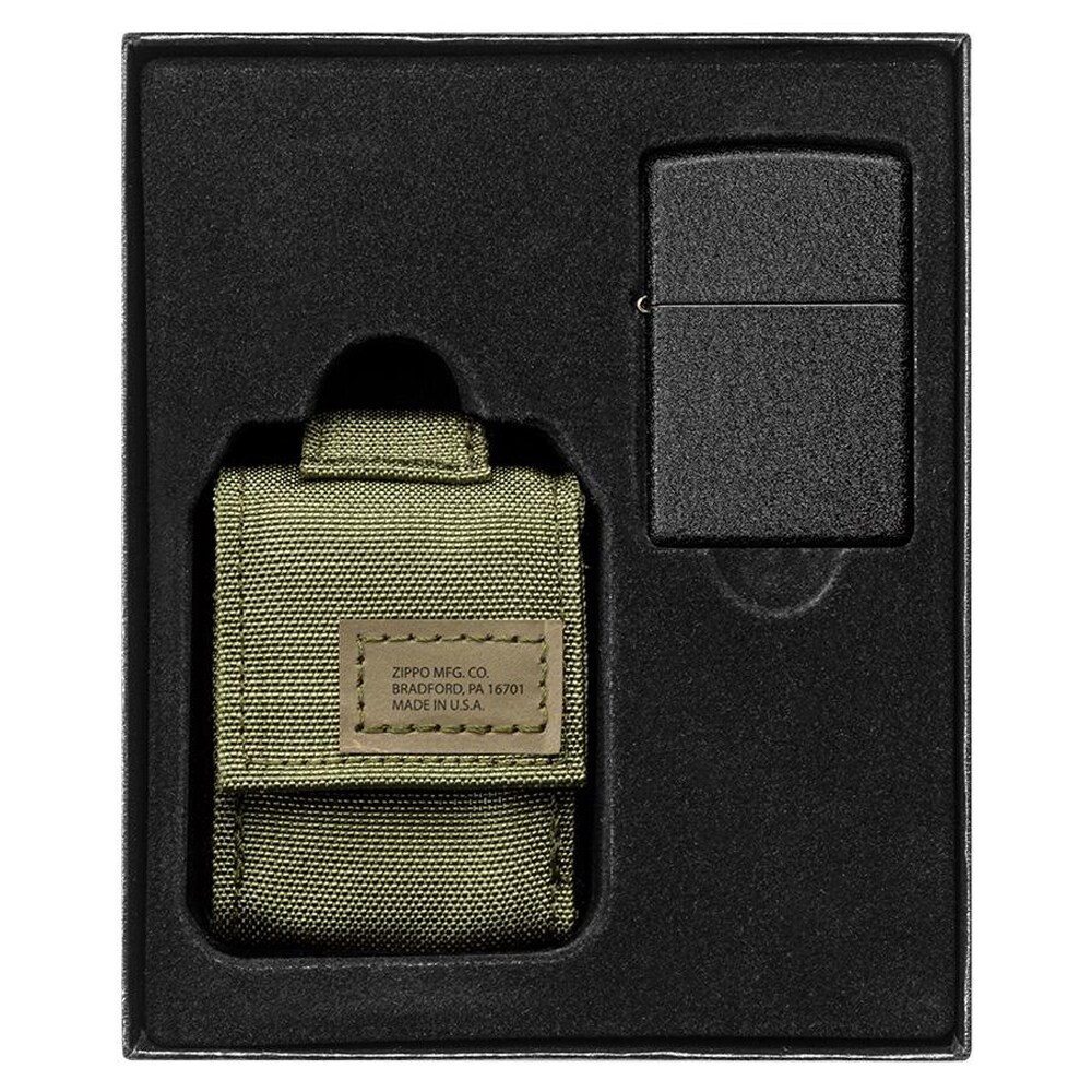 Zippo Crackle Gasoline Lighter with pouch - Green