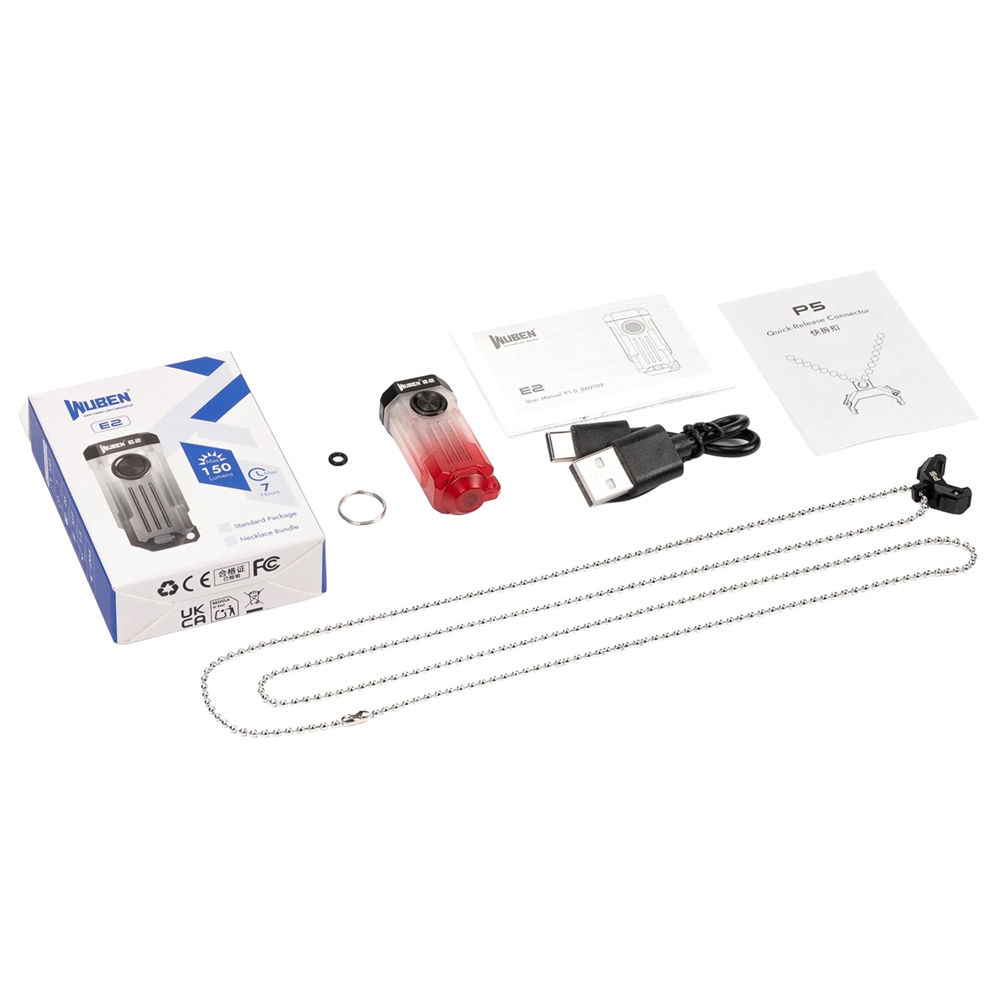 Wuben E1 Pulse Red Keychain Flashlight 150 Lumens