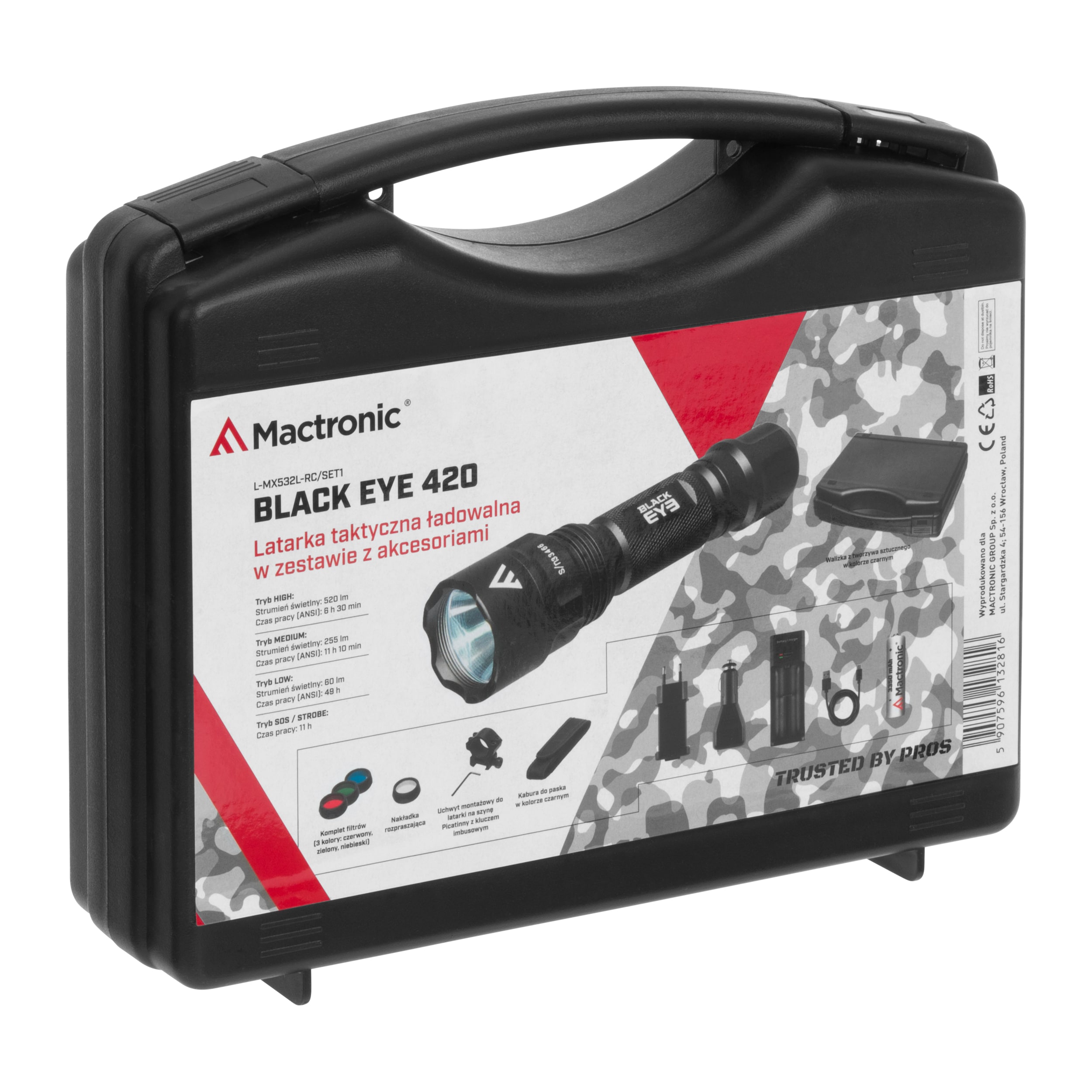 Mactronic Black Eye Flashlight with Case - 420 lumens