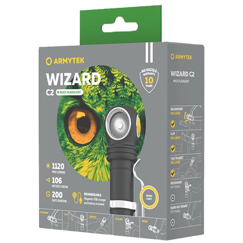 Armytek Wizard C2 WG Magnet USB White head and angle flashlight - 1100 lumens