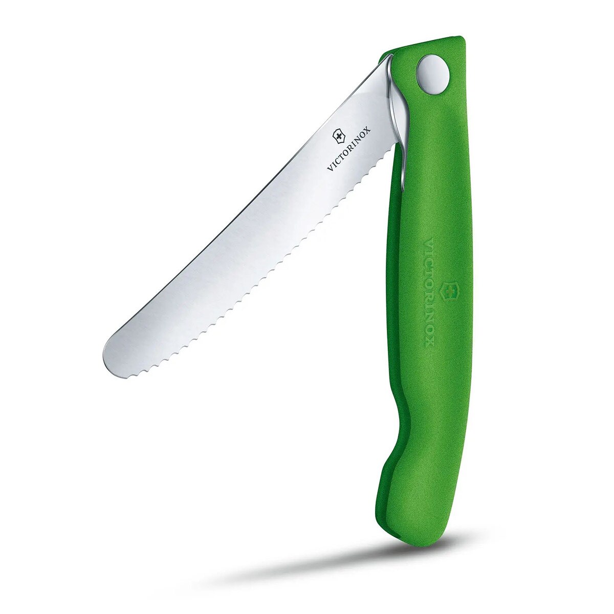 Victorinox Green Folding Kitchen Knife - serrated blade with rounded tip