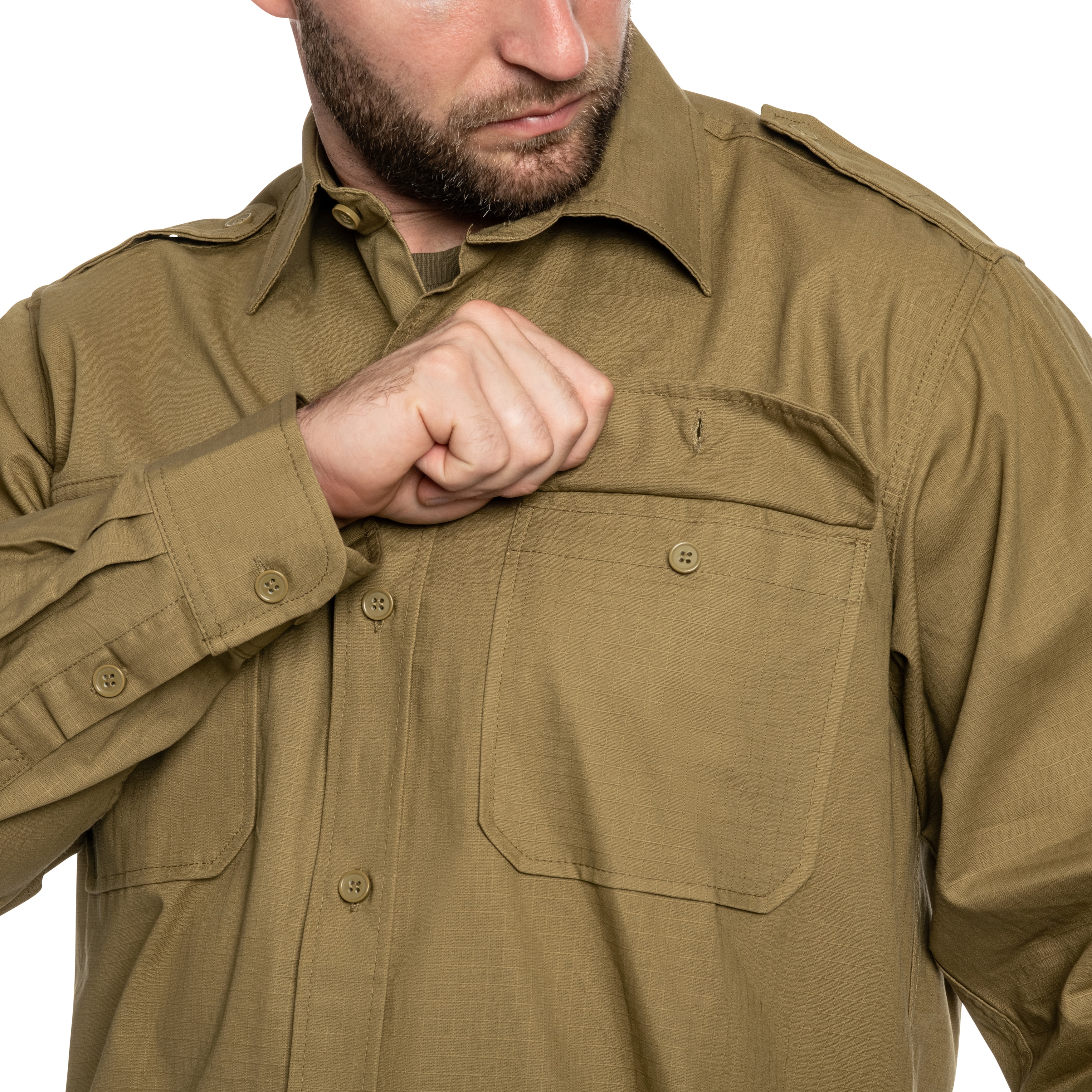 Mil-Tec Ripstop Tactical Shirt Long Sleeve - Coyote