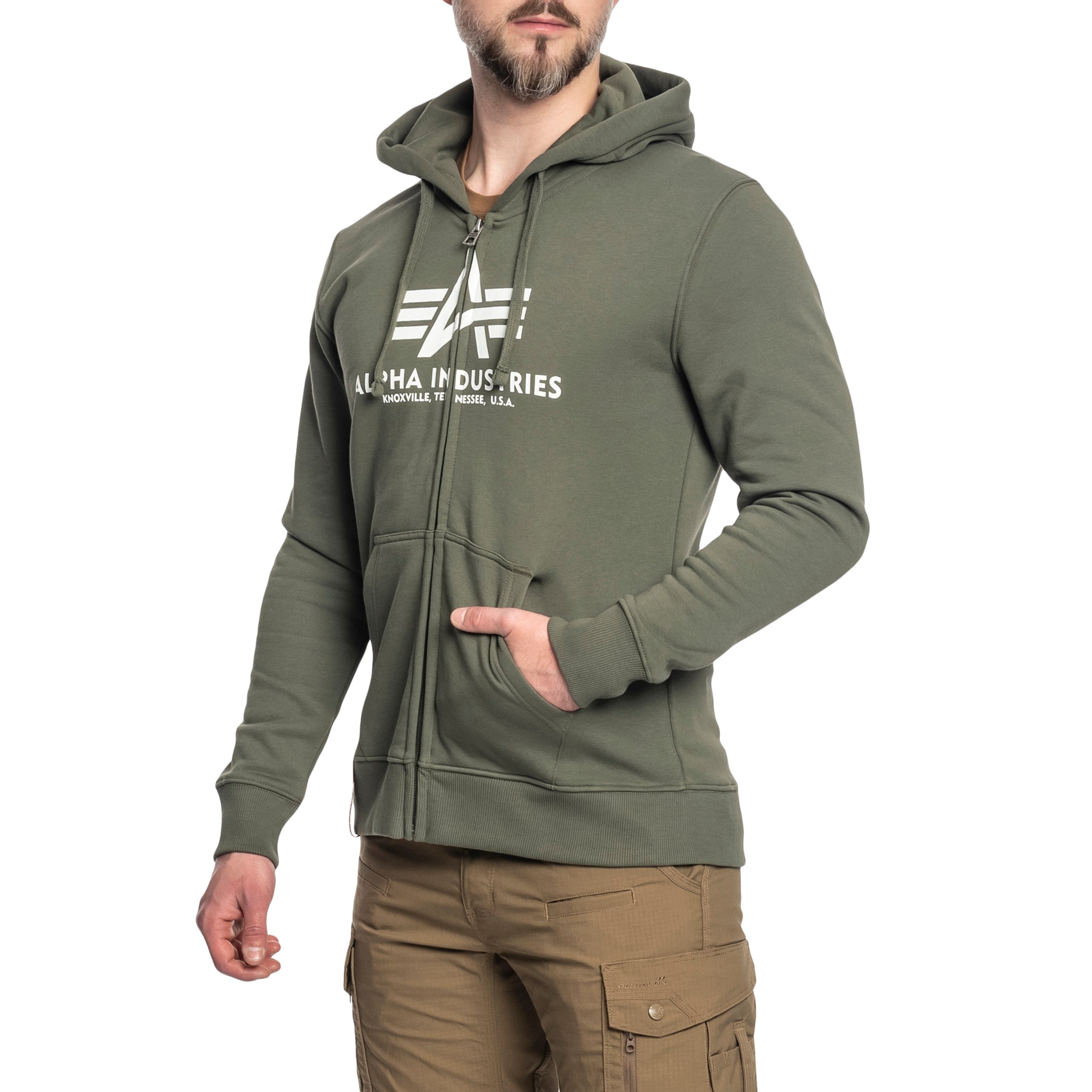 Felpa con zip Alpha Industries Basic Zip Hoody - Dark Olive