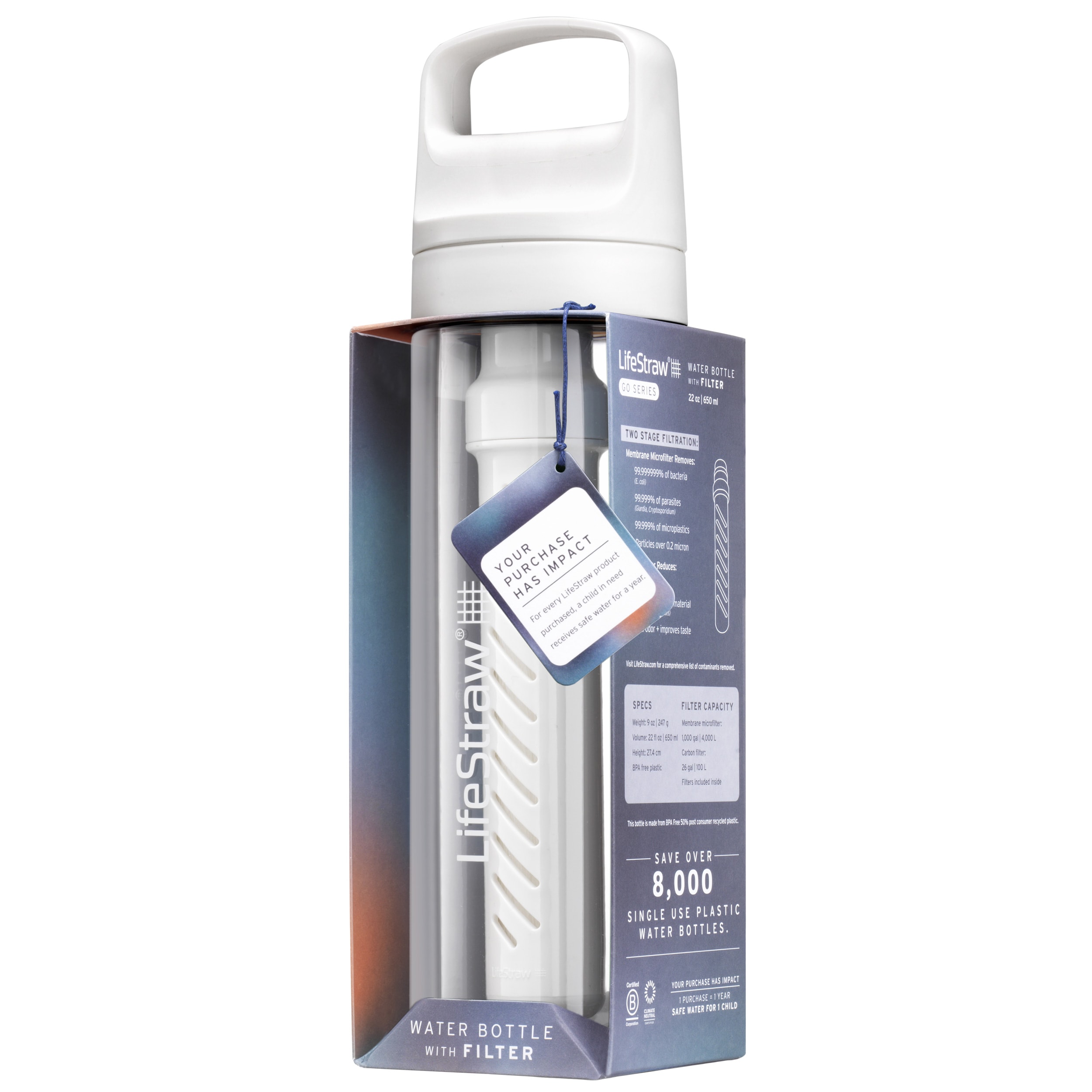 Borraccia con filtro LifeStraw Go 2.0 Tritan 650 ml - Polar White