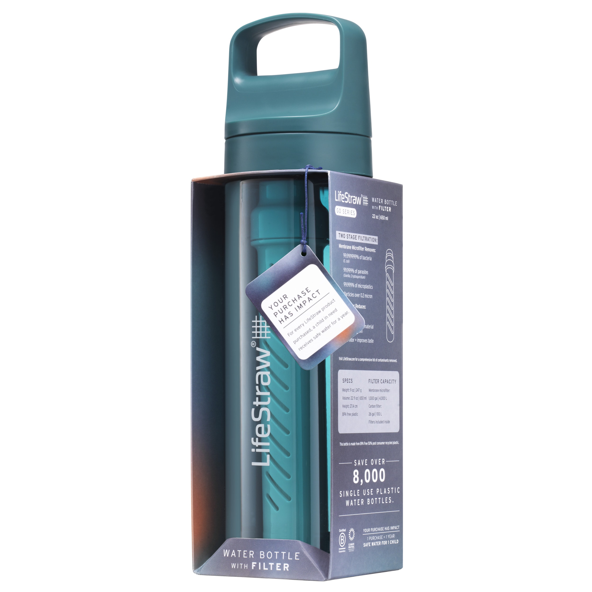 Bottiglia con filtro LifeStraw Go 2.0 Tritan 650 ml - Laguna Teal