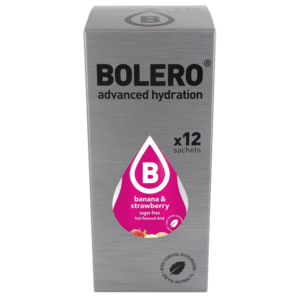 Bevanda in polvere Bolero Banana & Strawberry con stevia 9 g - 12 pezzi