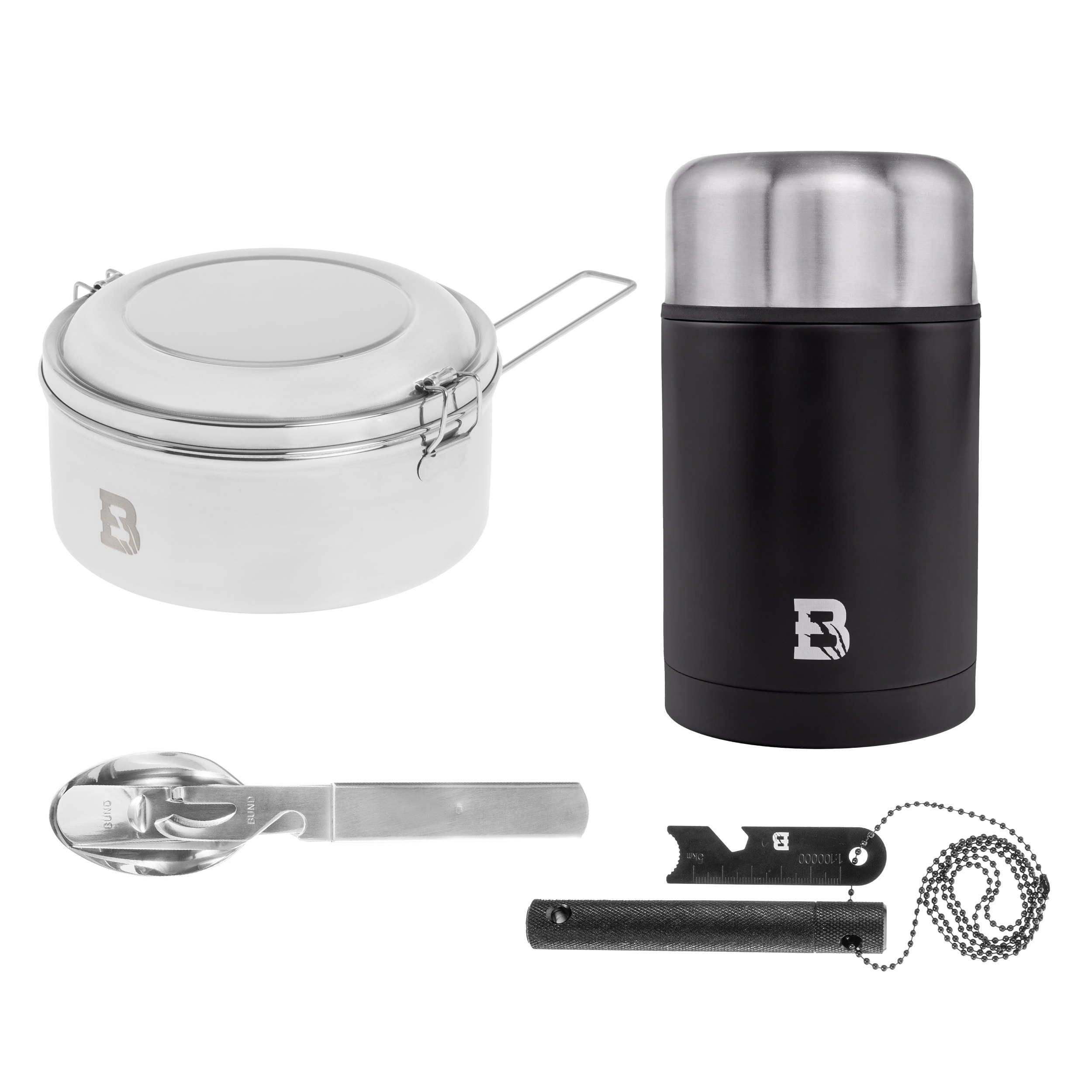 Set Badger Outdoor Food Jug Hot Pot 750 ml con posate multiuso, gavetta e acciarino