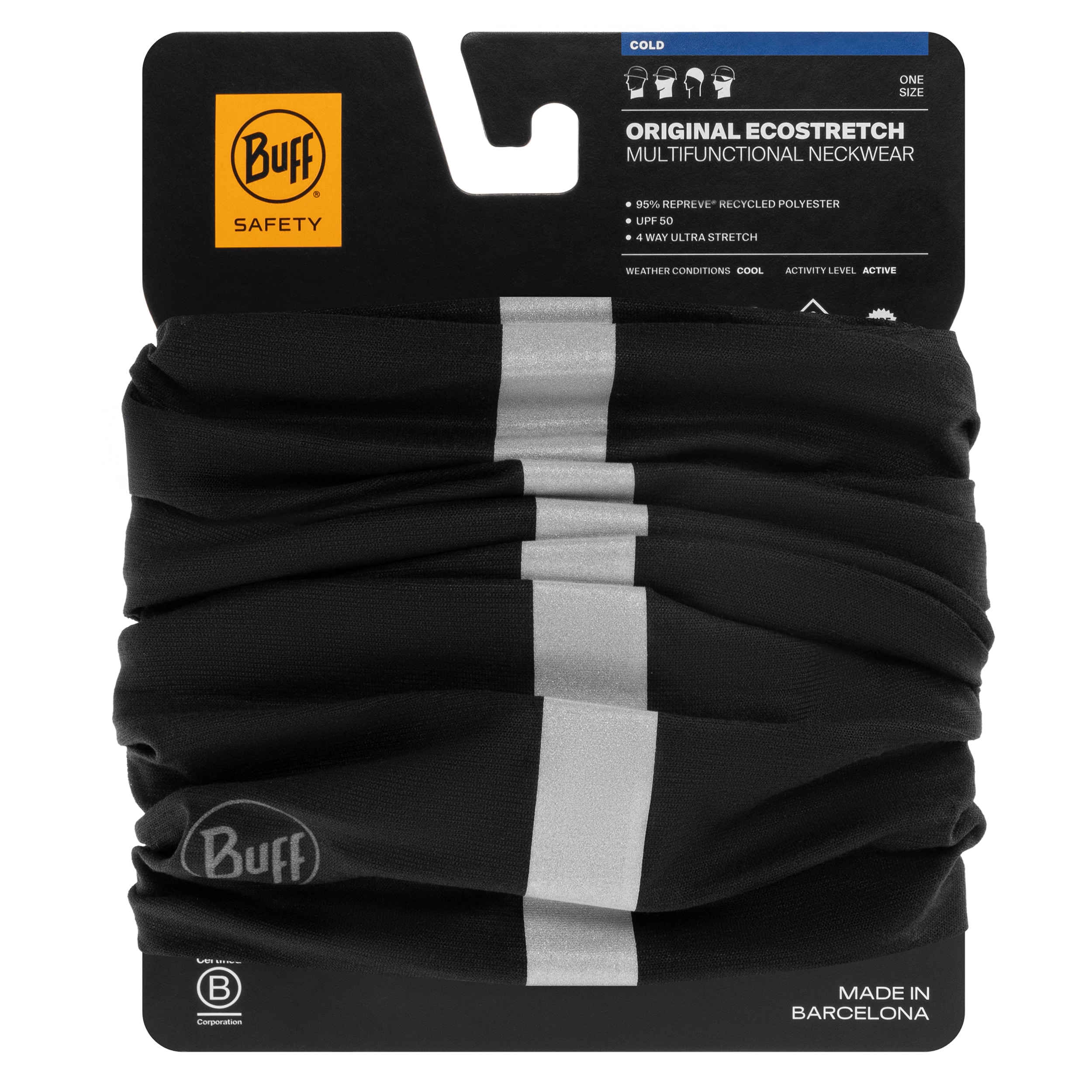Fascia protettiva Buff Safety Original Ecostretch Reflective - Black