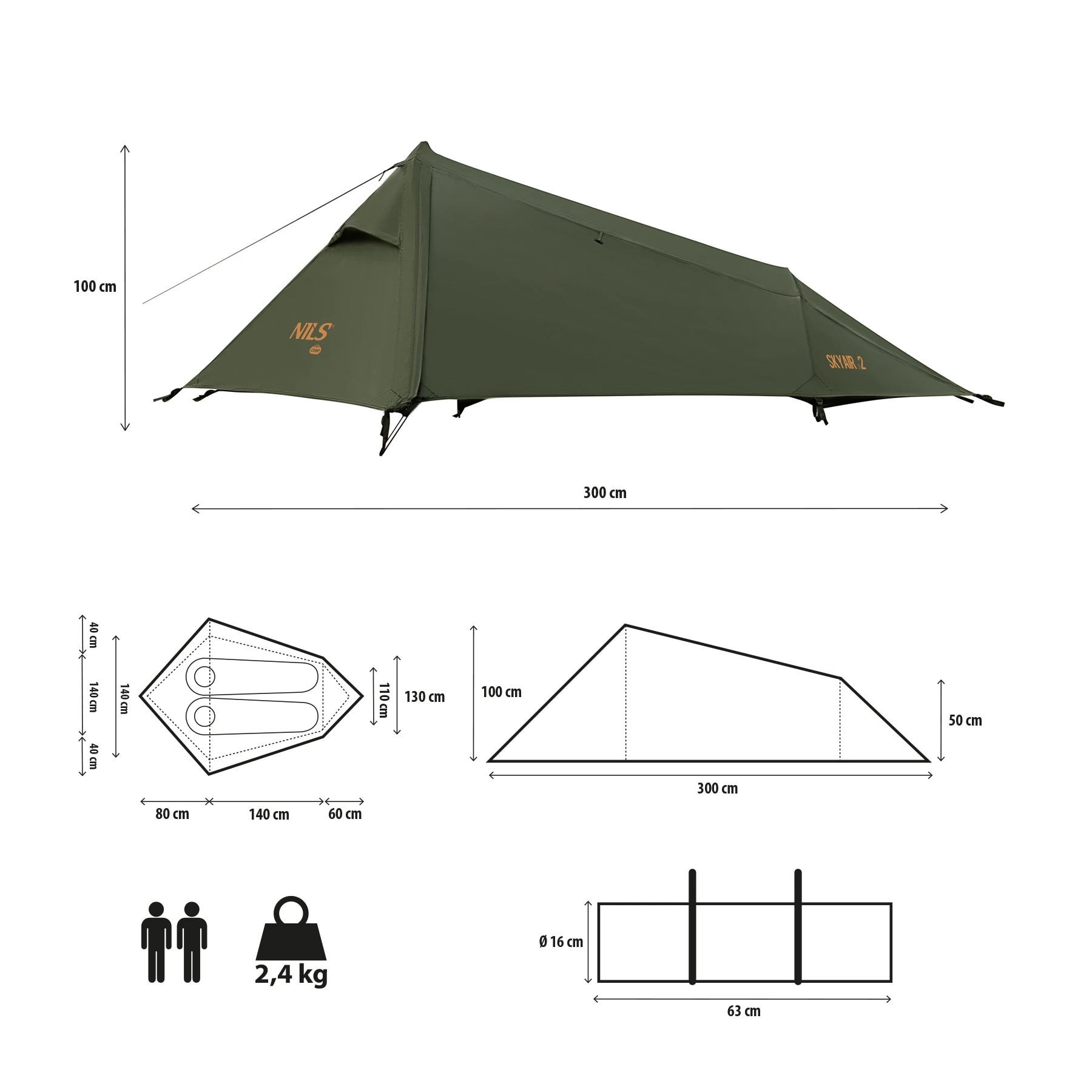Tenda Nils Camp NC2502 Ultra Light Skyair 2 posti - Verde