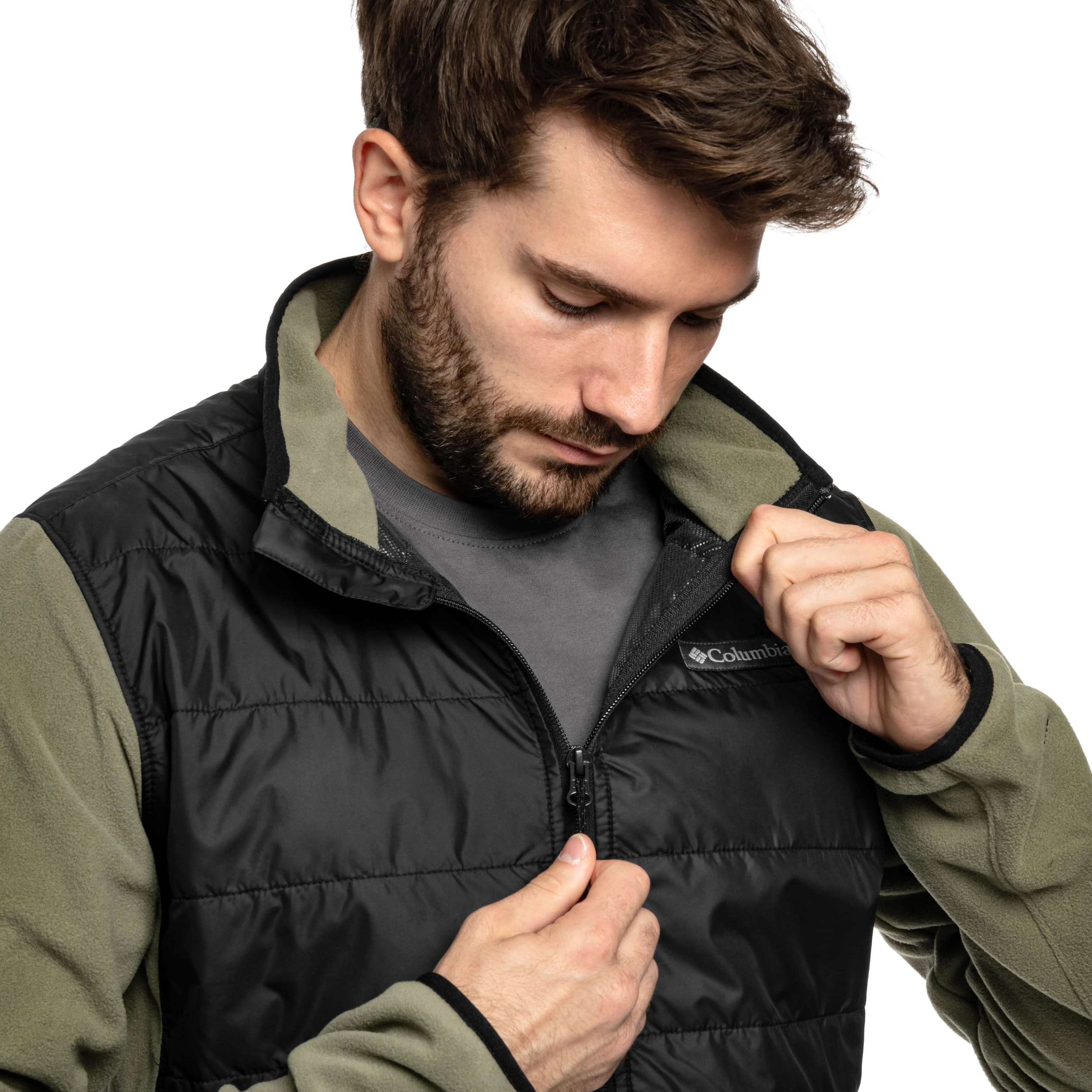 Pile Columbia Basin Butte II Hybrid Fleece Jacket - Stone Green/Black