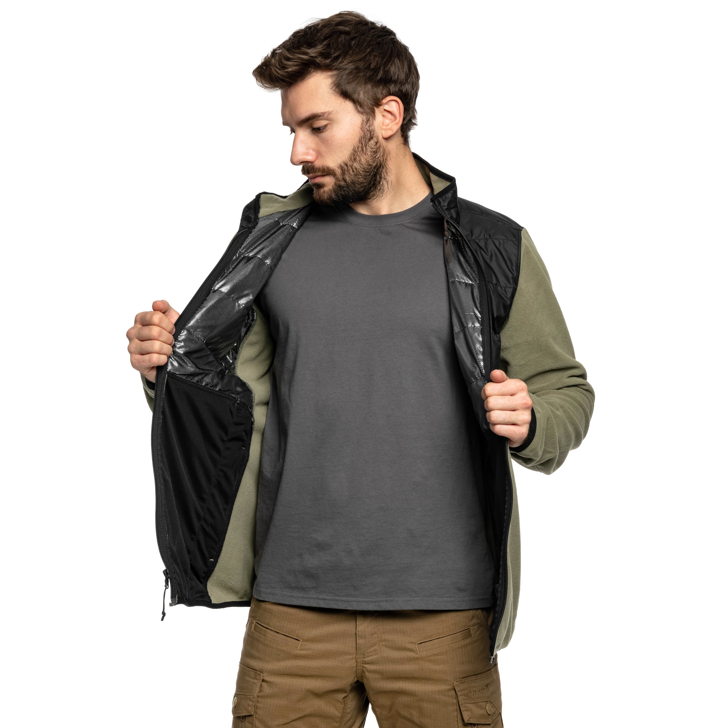 Pile Columbia Basin Butte II Hybrid Fleece Jacket - Stone Green/Black