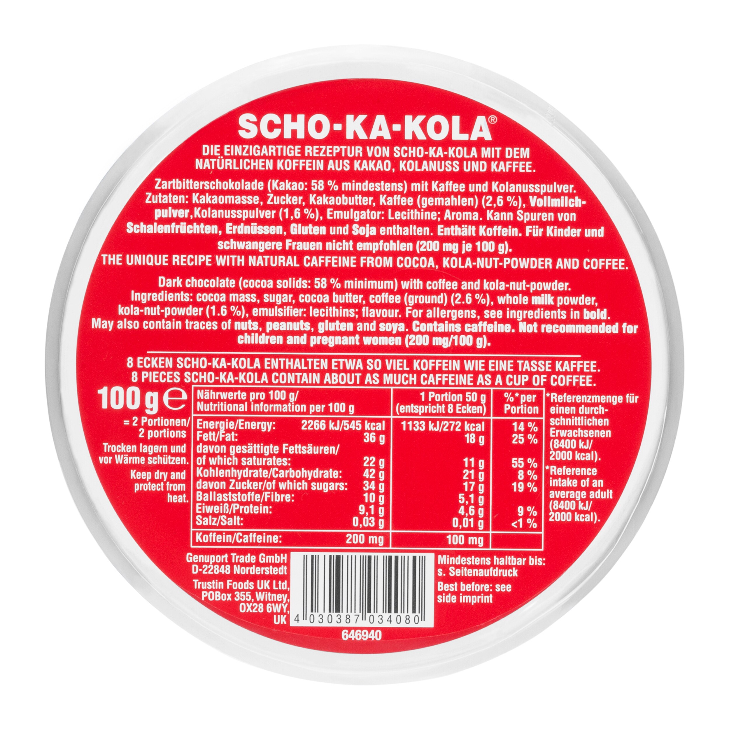 Cioccolato fondente Scho-Ka-Kola con caffeina - 2 pezzi