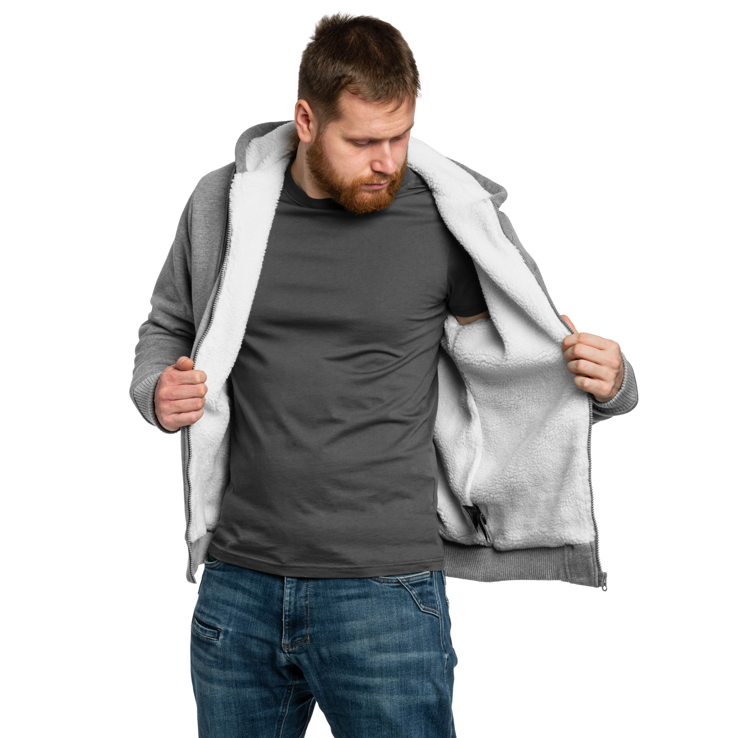 Felpa Brandit Sweatjacket Teddylining - Dark Grey Melange