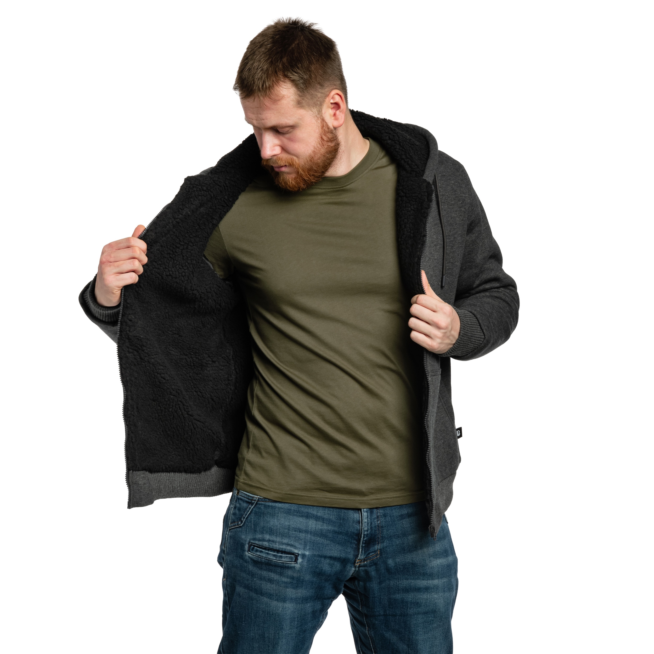 Felpa Brandit Sweatjacket Teddylining - Black Melange