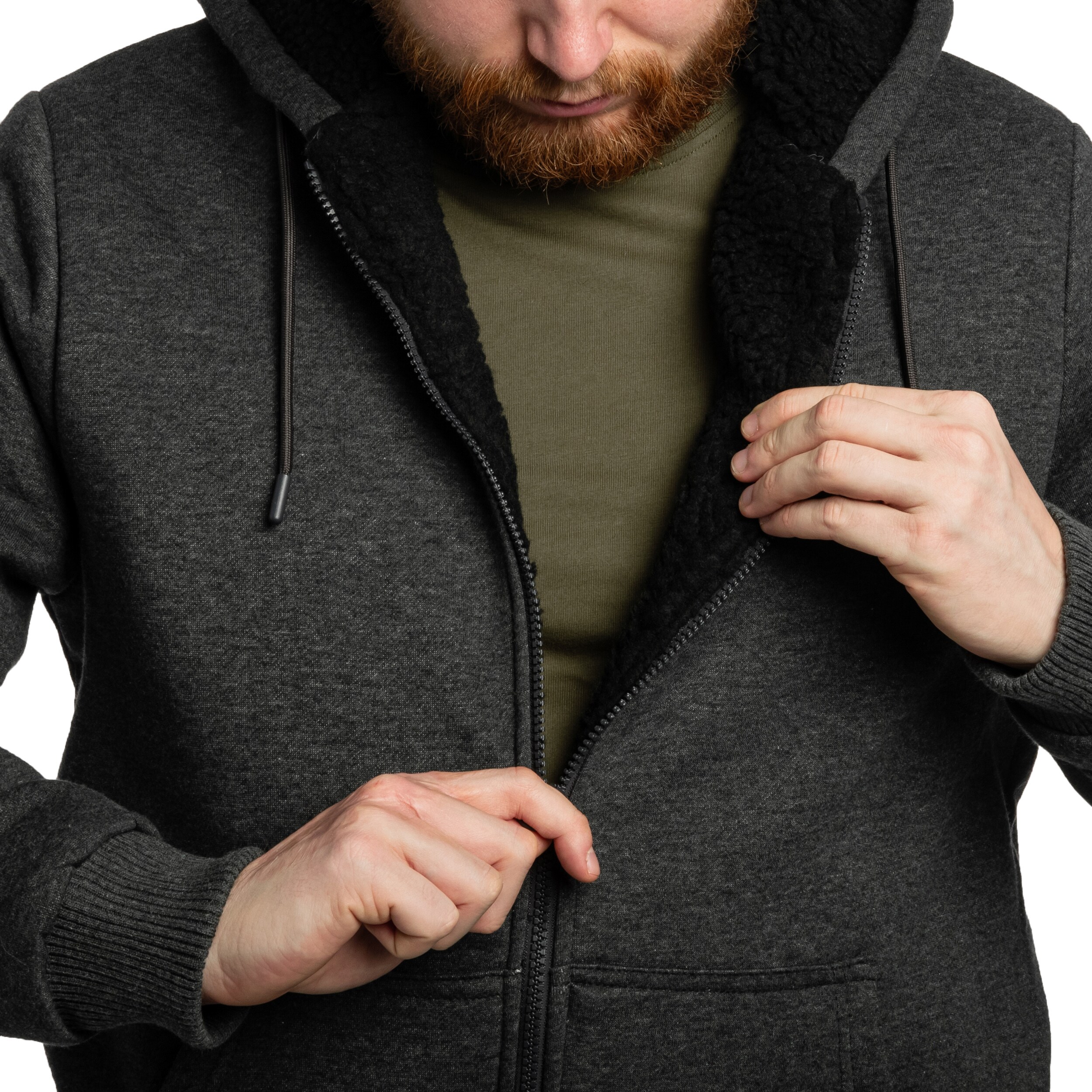 Felpa Brandit Sweatjacket Teddylining - Black Melange