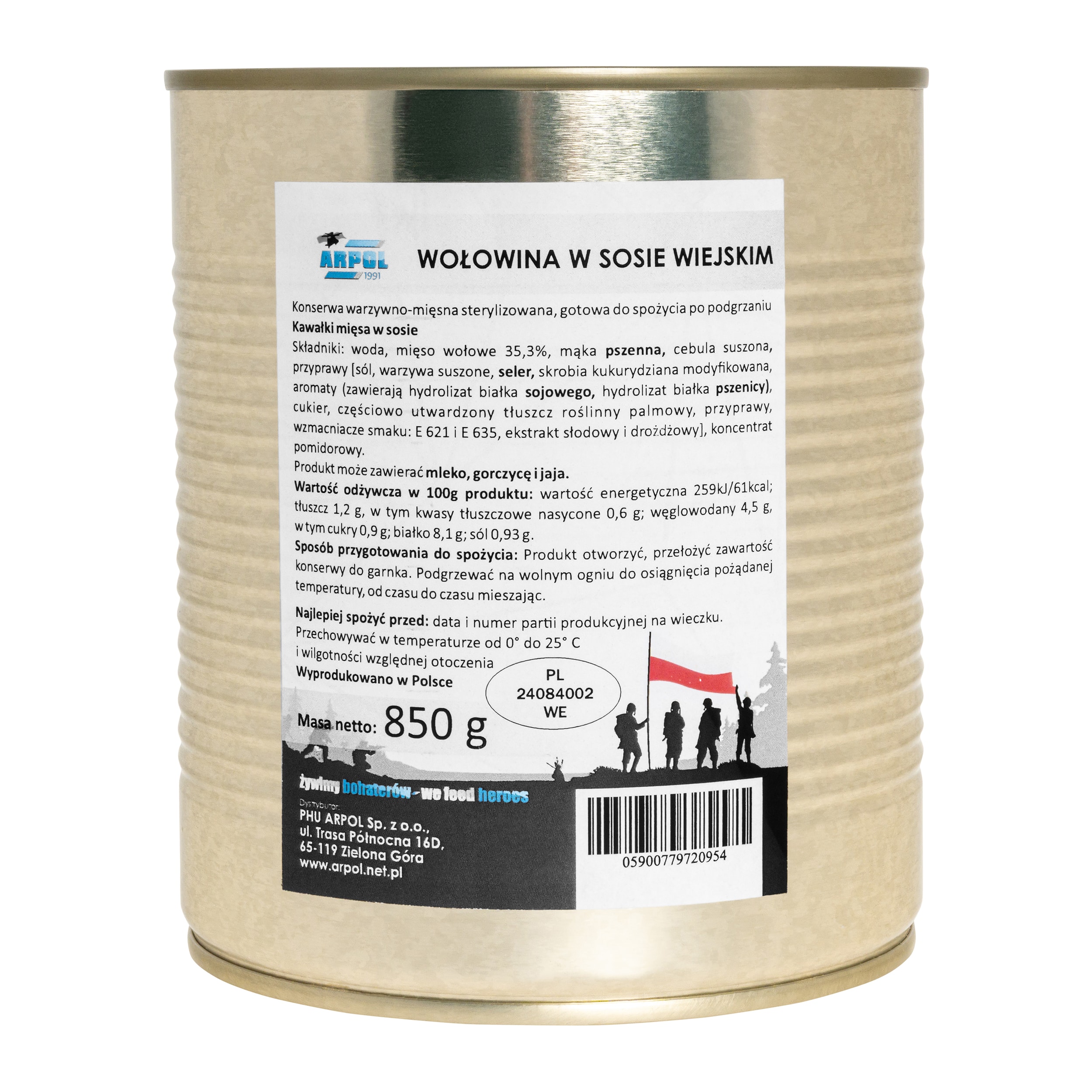 Cibo in scatola Arpol - Manzo in salsa casereccia 850 g - 3 pezzi
