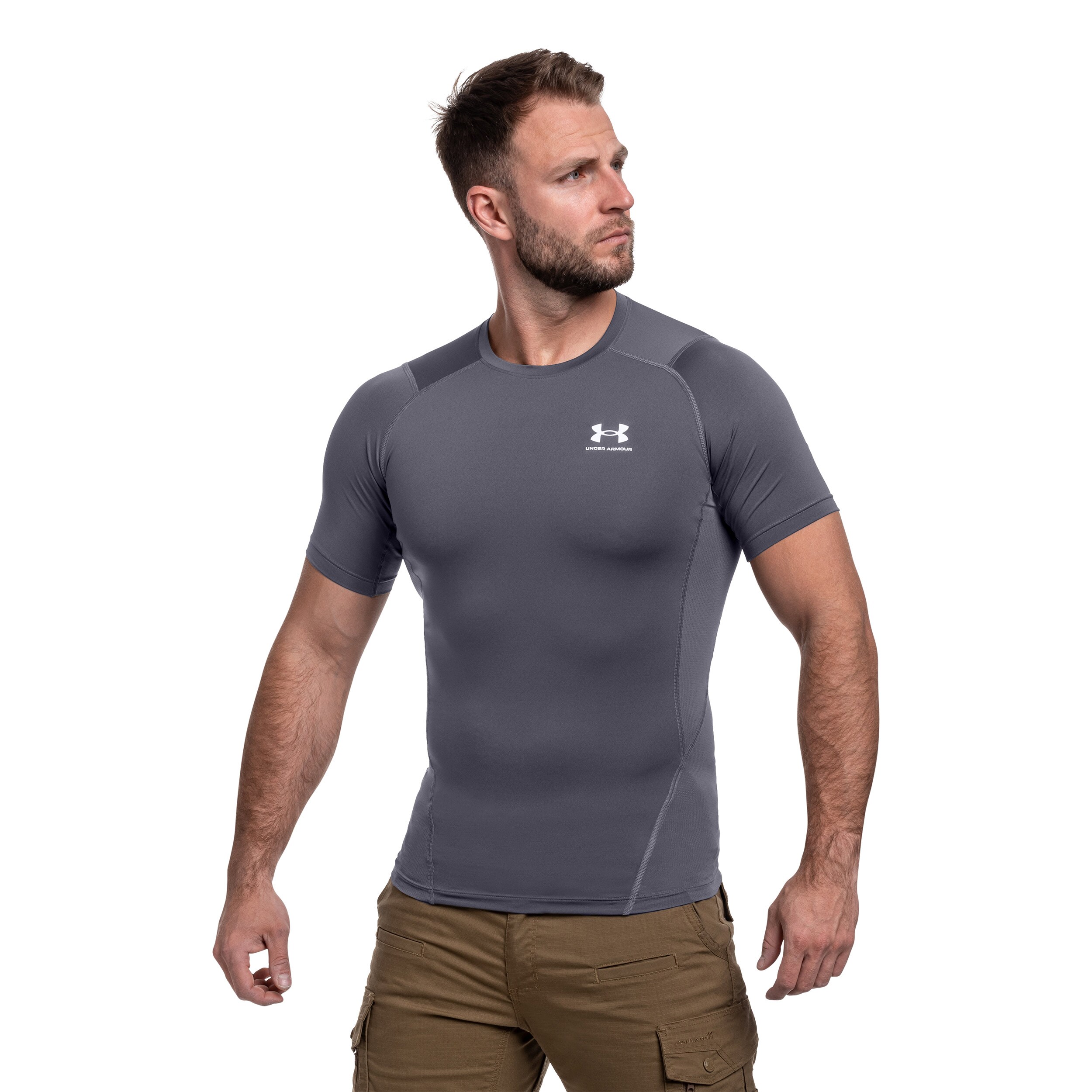 Maglia termica Under Armour Compressed HeatGear - Castlerock/White