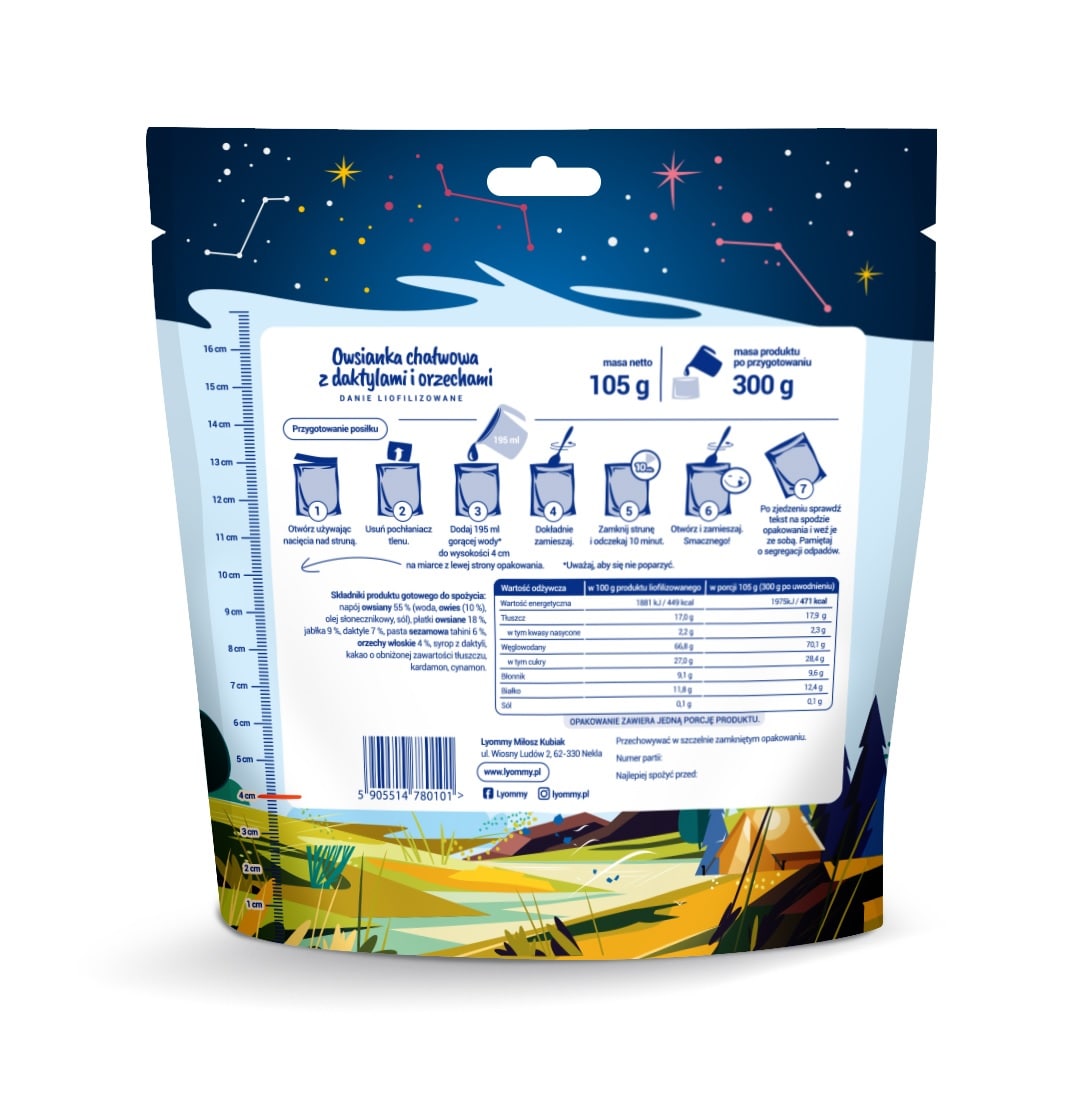 Cibo liofilizzato Lyommy Porridge al gusto halva con datteri e noci 105 g/471 kcal